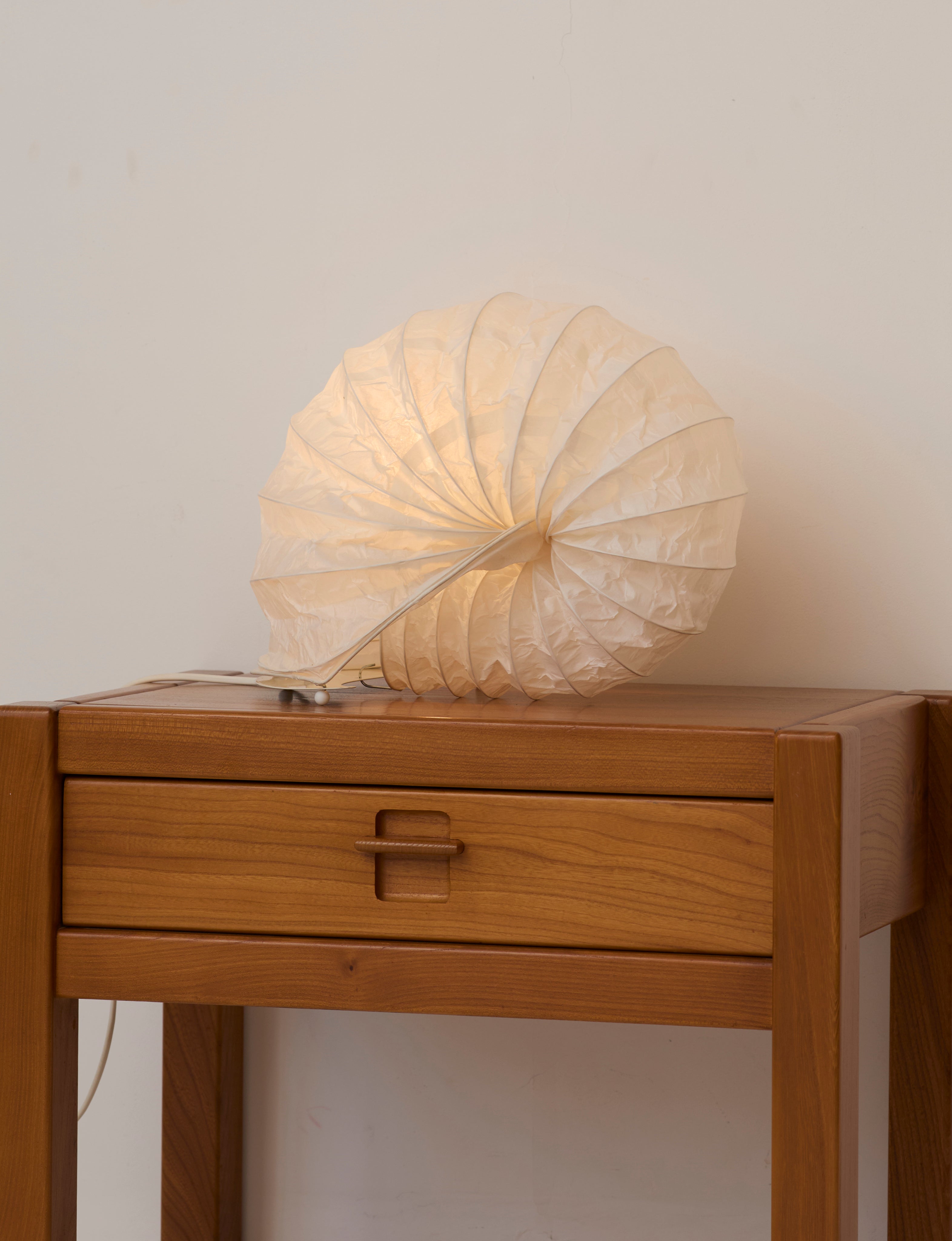 vintage Ikea paper table lamp in the shape of a shell C. 2000 — in context