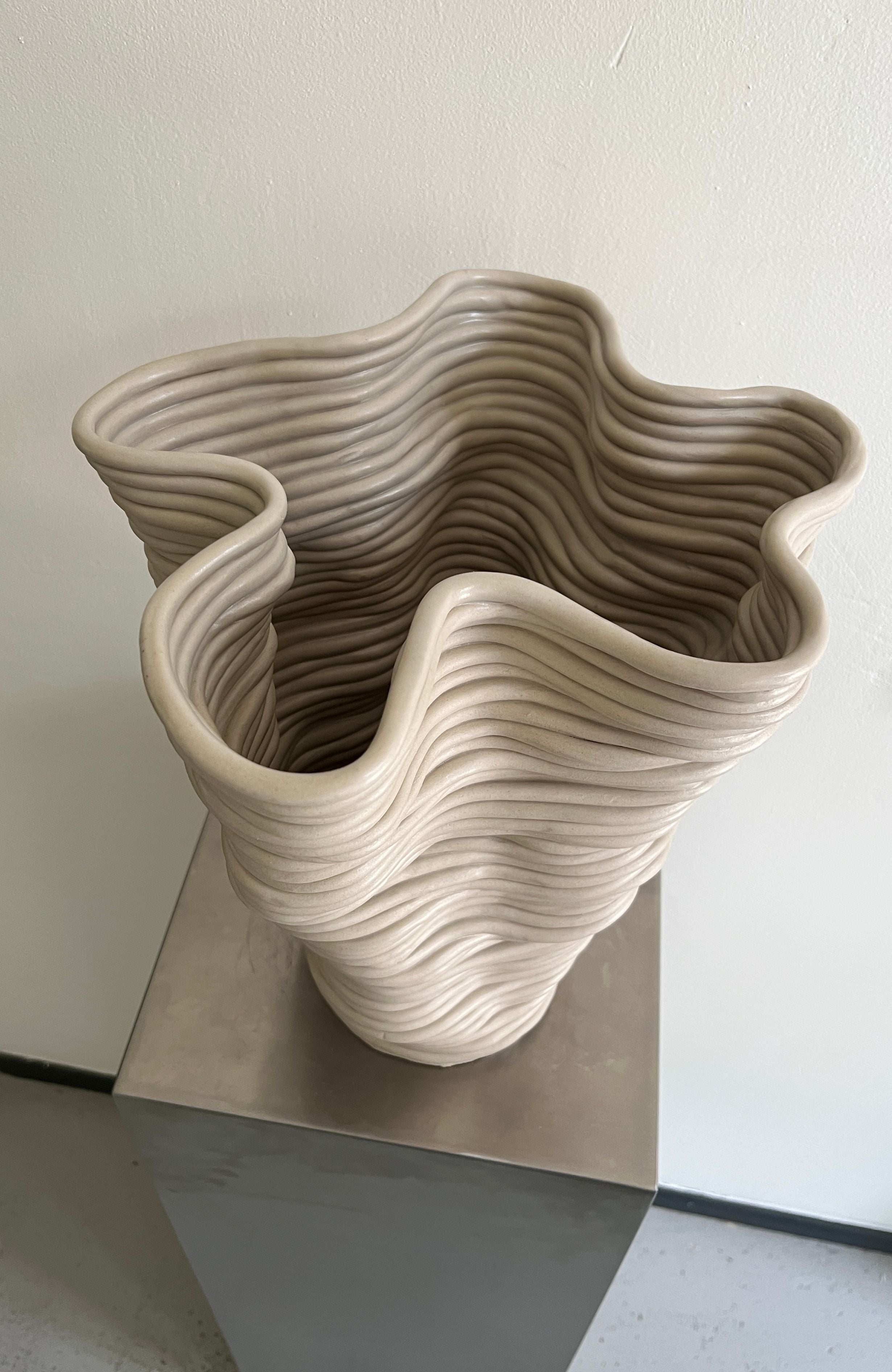 Handsculpted Ceramic Vase Greige Tall — side angle