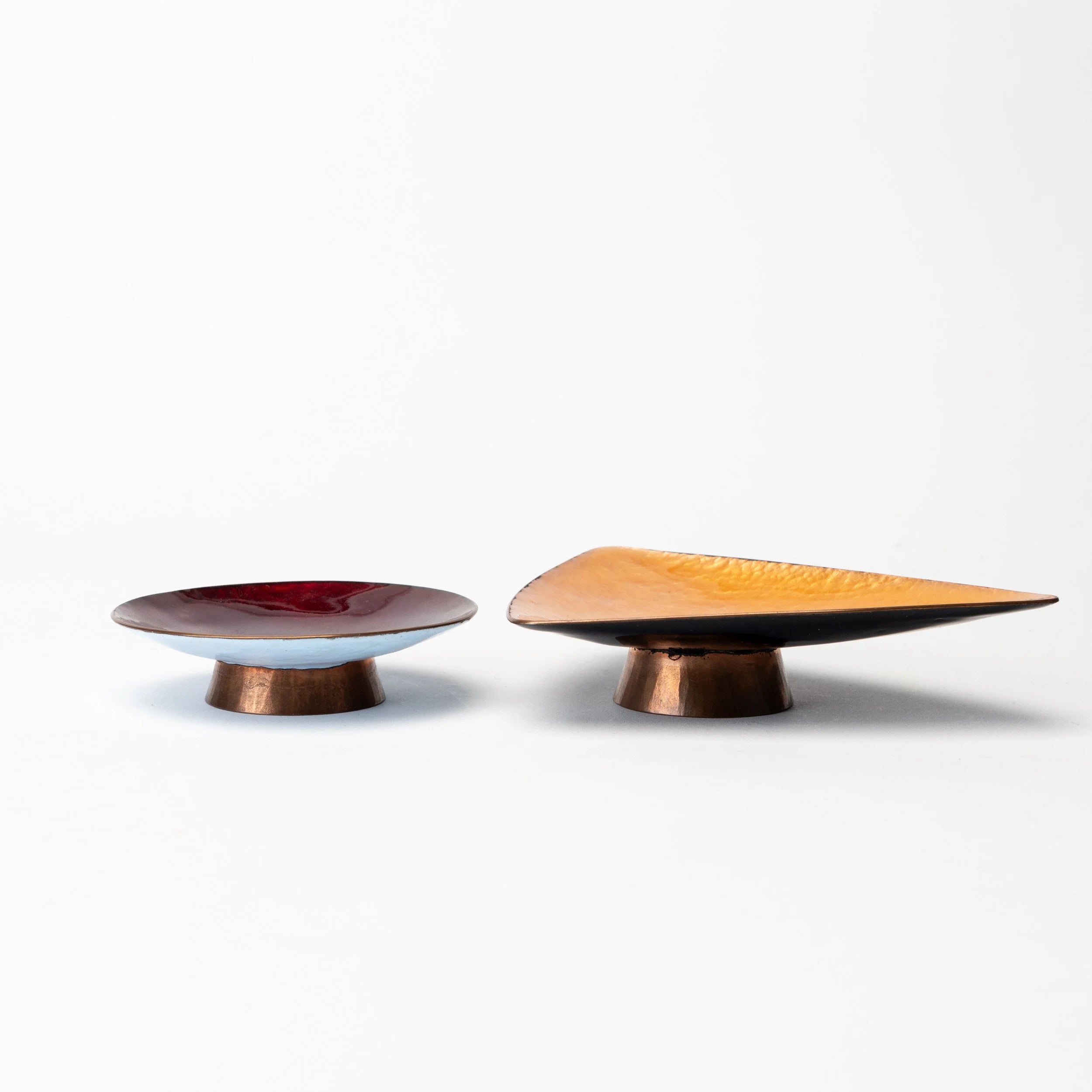 Pair of Coloured Enamelled Copper Dishes — lifestyle setting