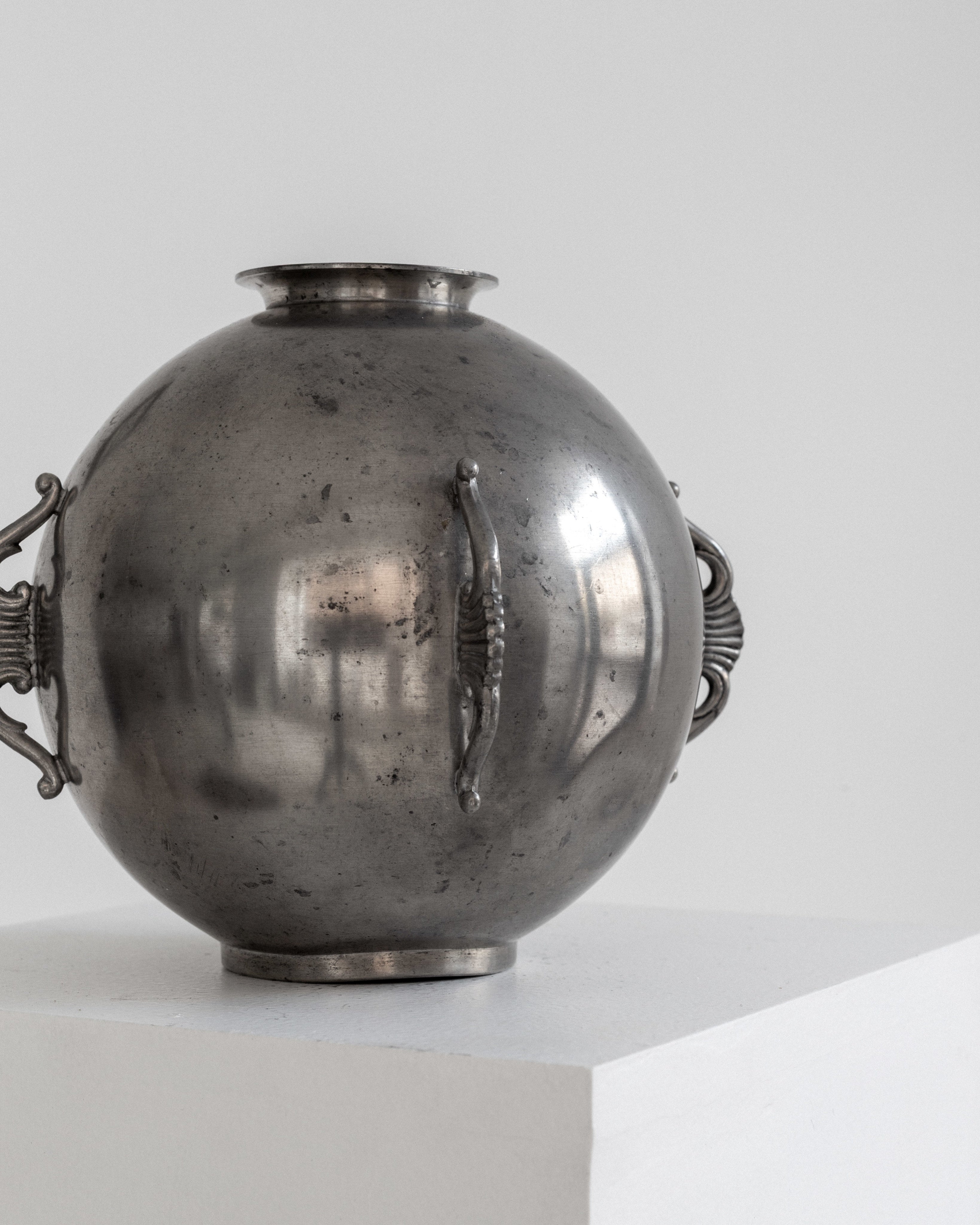 Spherical Art Deco Pewter Vase by C.G. Hallberg, 1934