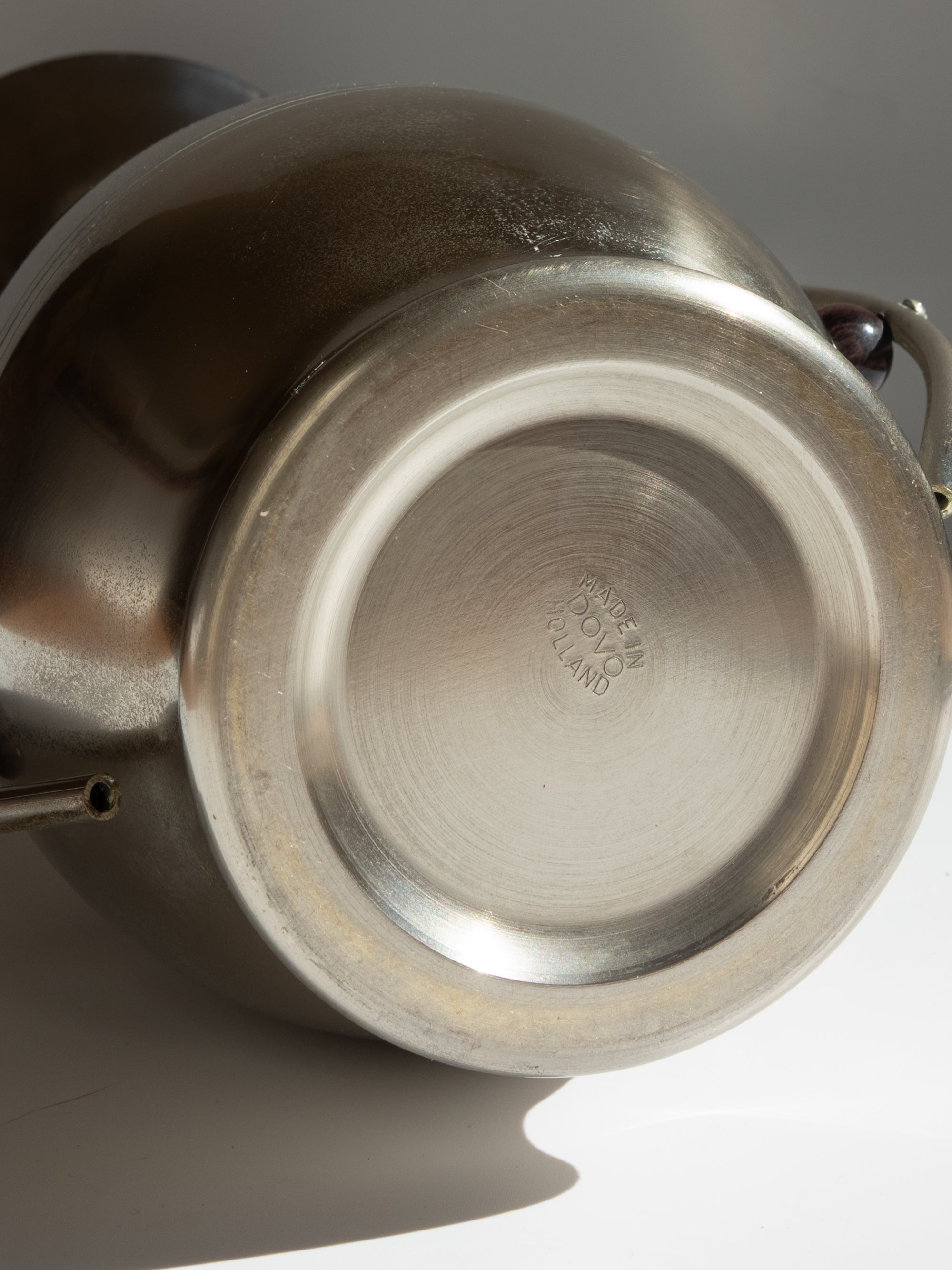 Dovo Holland Twin-Handled Metal Vase with Wooden Beads, c. 1950s — close-up