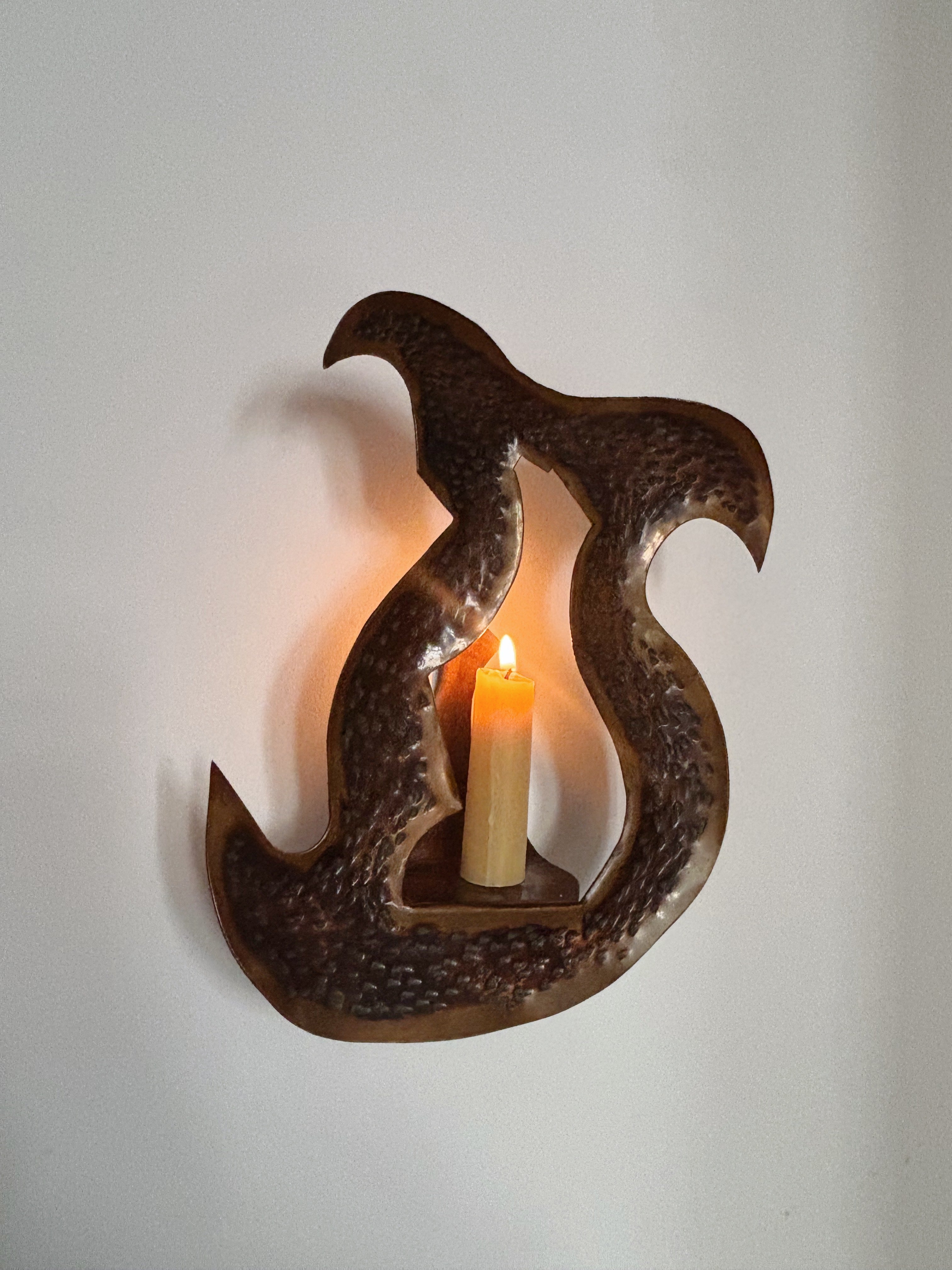 Pair of Torch Cut Metal Wall Candleholders, Poland — additional view