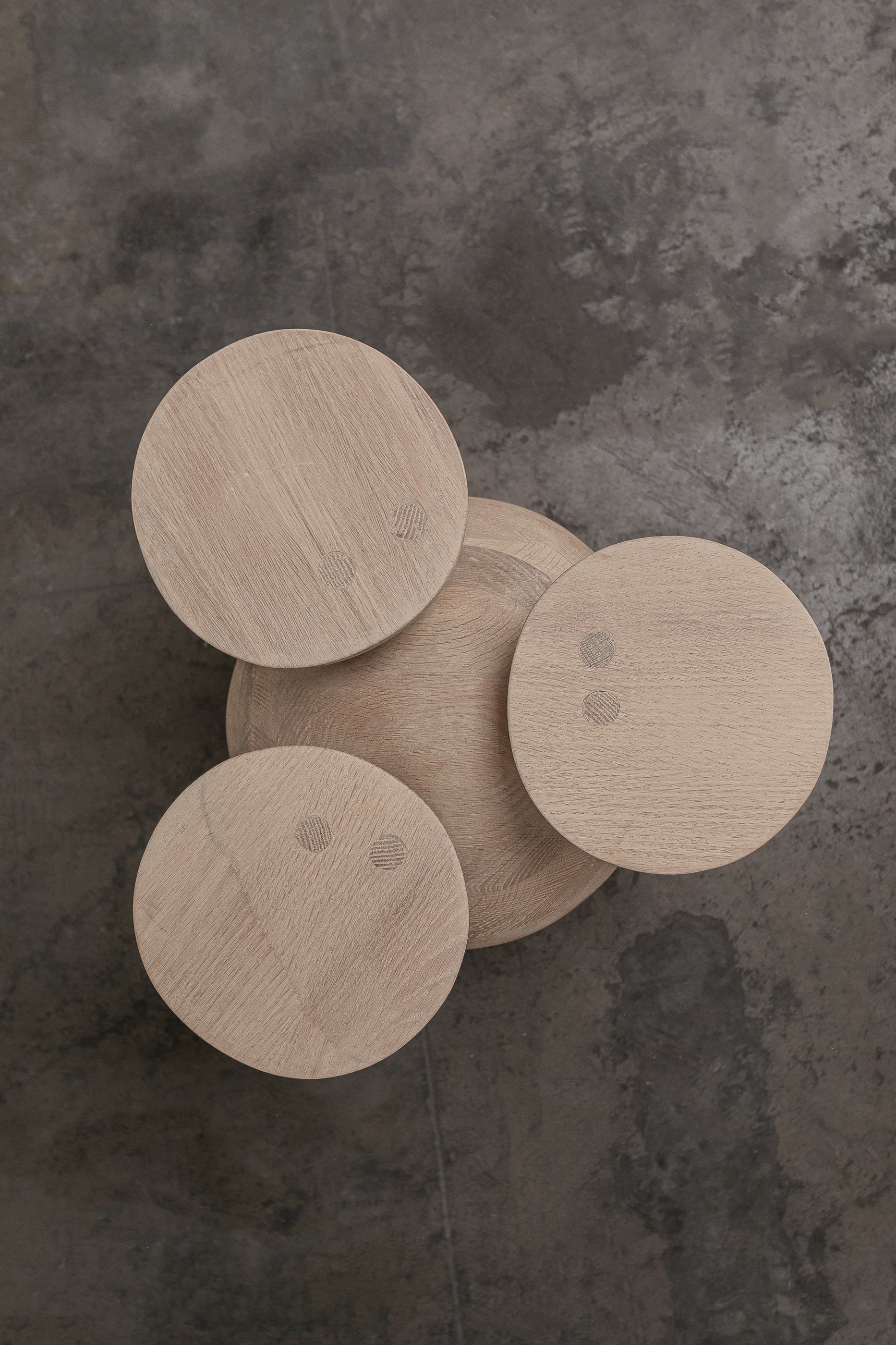 Solid Oak Sculptural Stool - BLEO III by Daniel Couttolenc, Cream Wash Finish — lifestyle setting