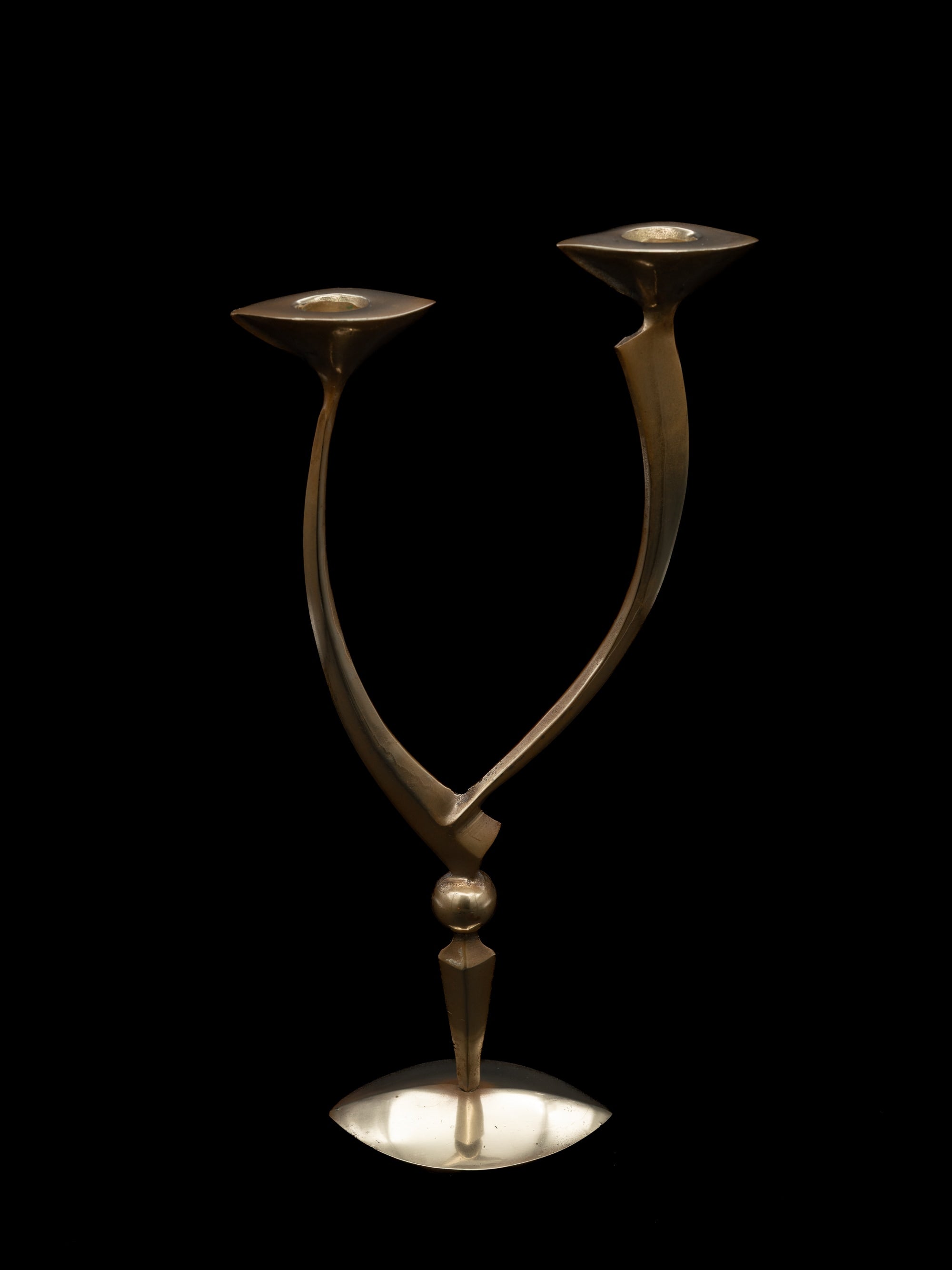 Mid-Century Brass Candleholder, Germany, c.1950s — close-up of curved brass arms