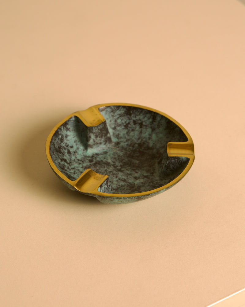 Italian verdigris patinated bronze ashtray, 1940s — side angle
