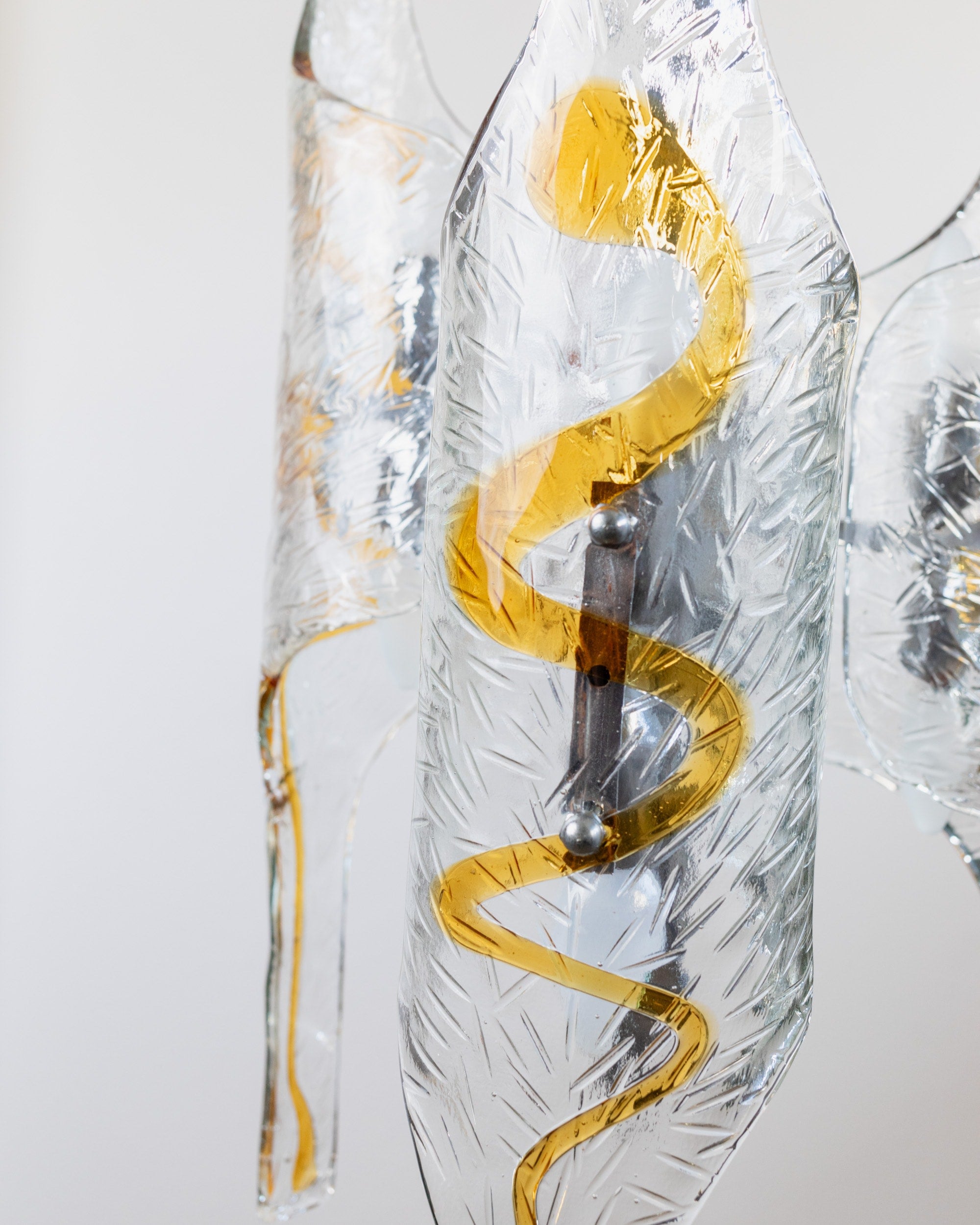 Vintage Murano Glass Chandelier by Toni Zuccheri for Mazzega — back view highlighting textured glass and yellow accents