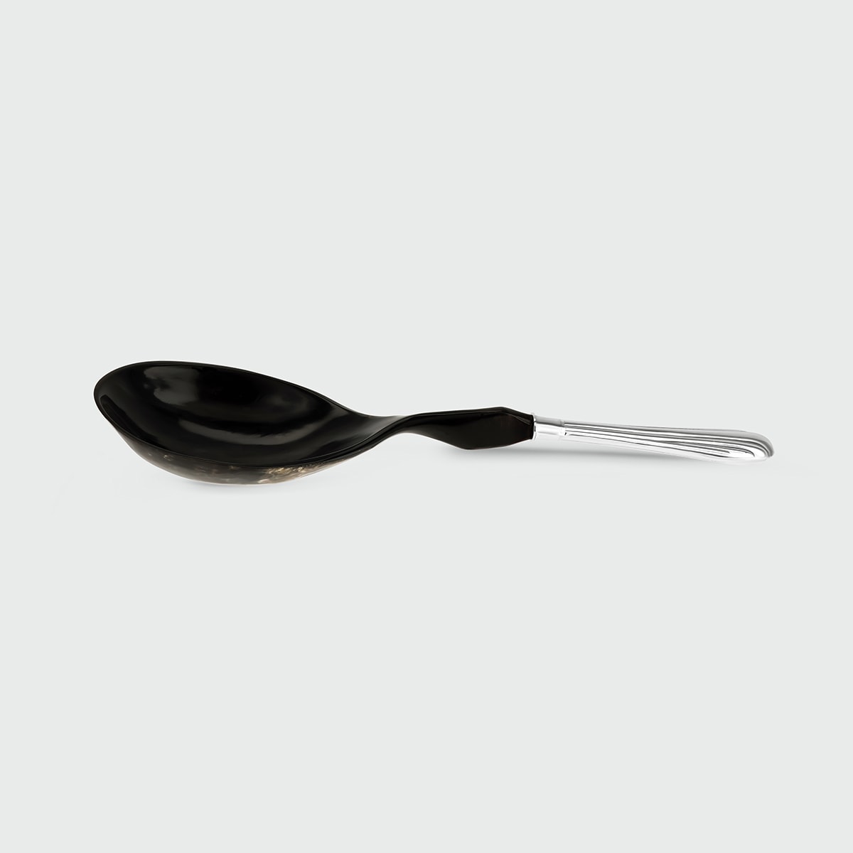Twisted Horn Spoon — side angle showing black horn and silver handle