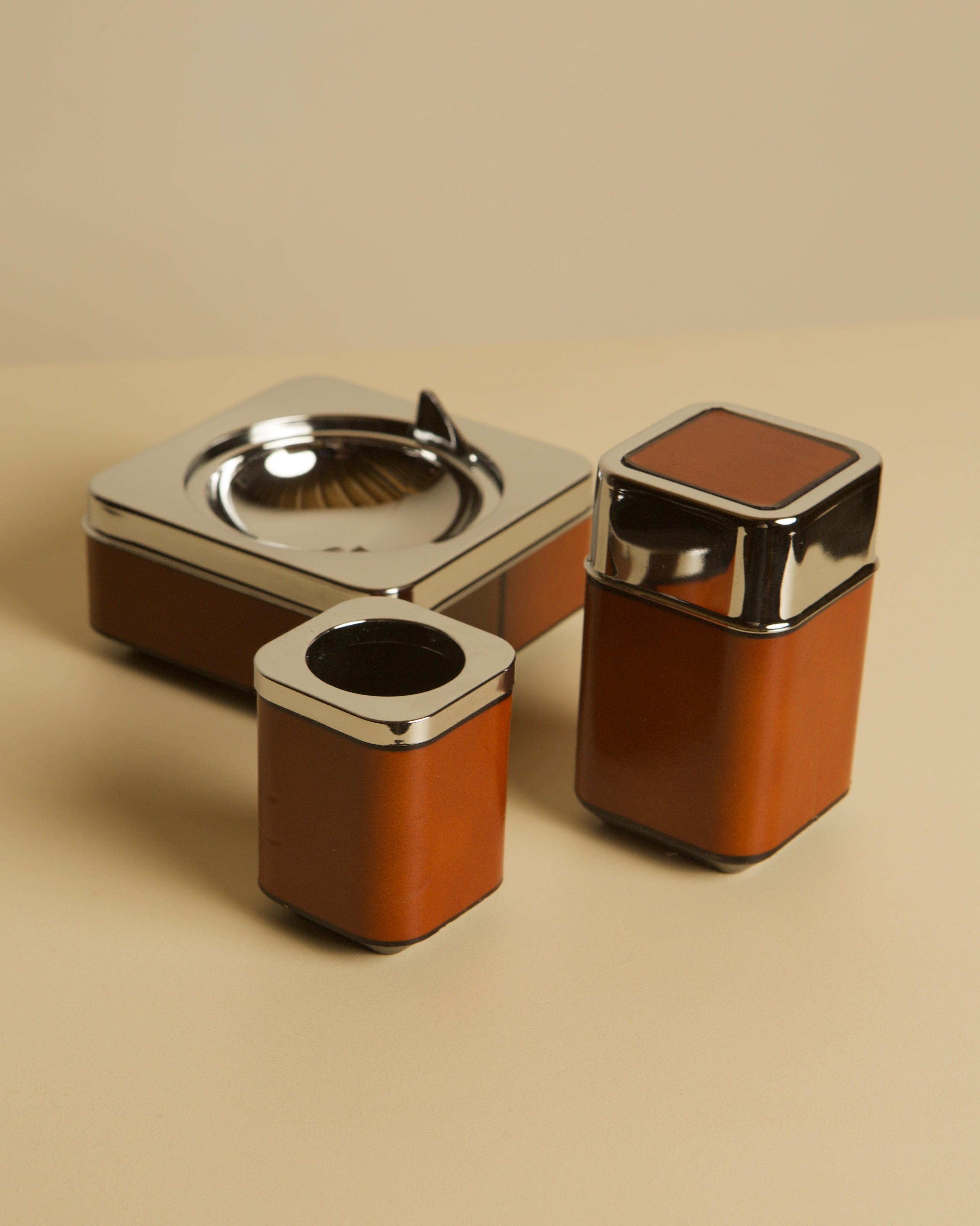 1960s Italian Cognac Leather Office Set