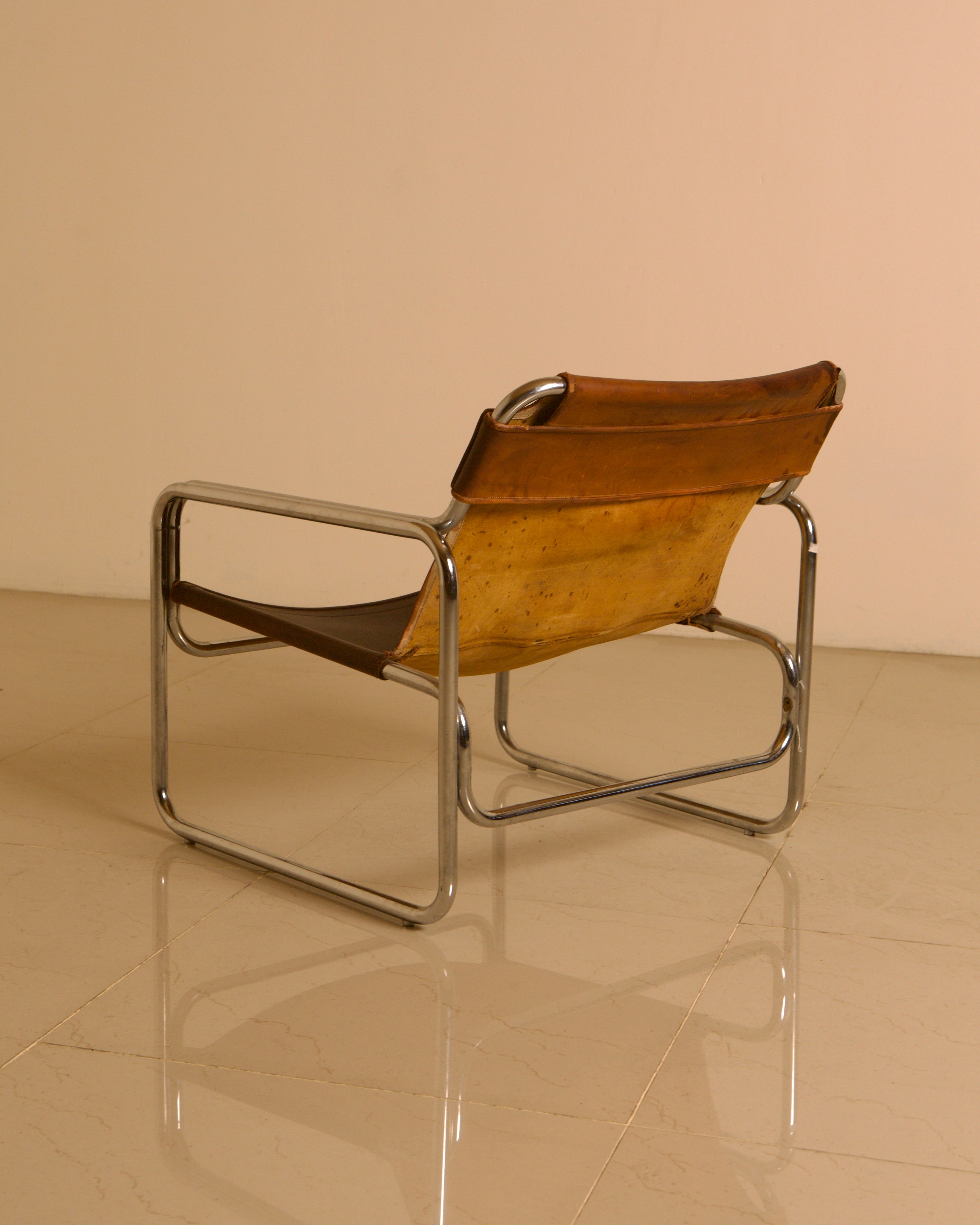 Chrome-plated steel and leather armchair by Antonello Mosca for Produzione Forma, 70s — lifestyle setting