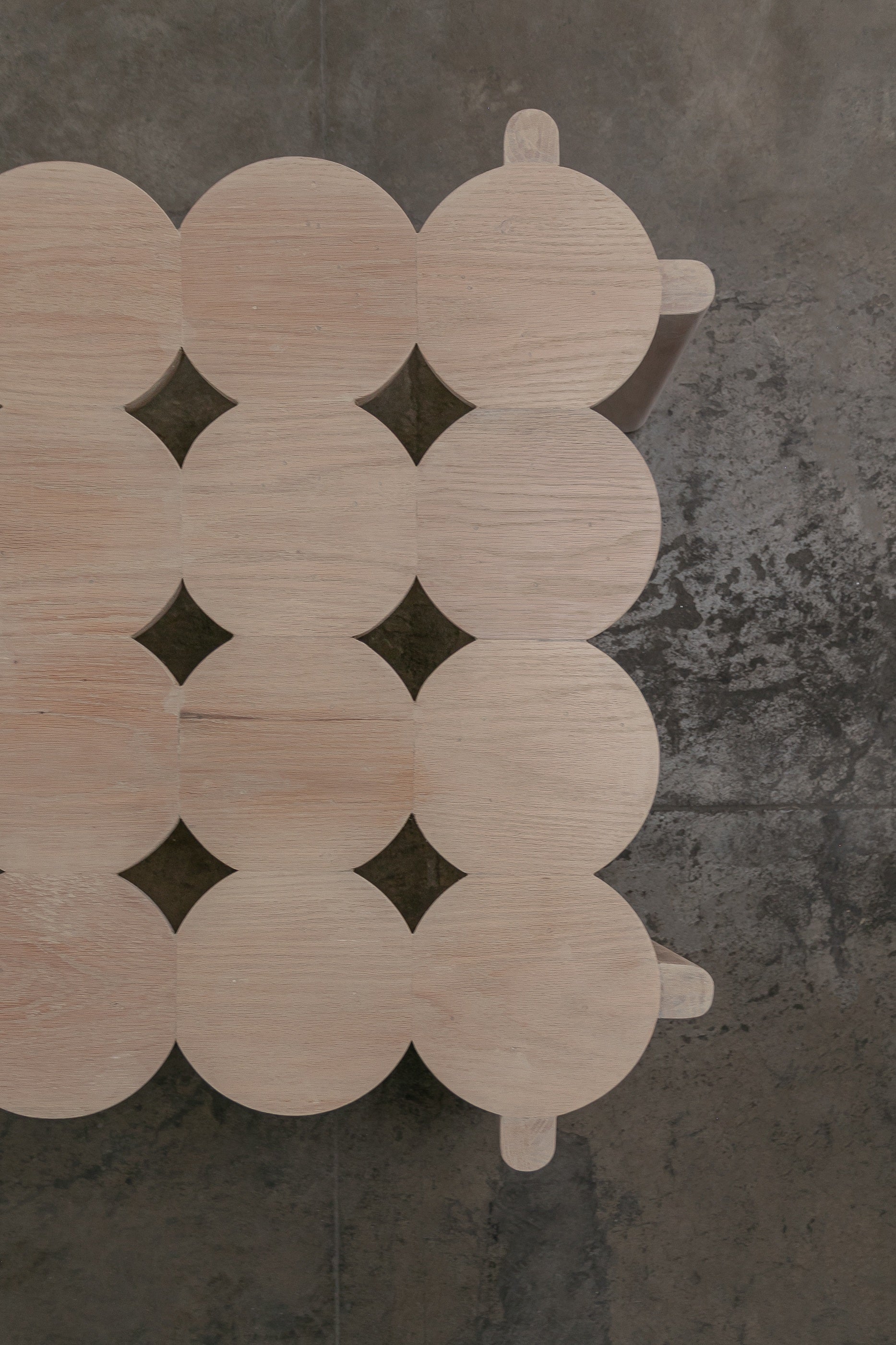 Solid Oak Coffee Table - BLEO Series by Daniel Couttolenc, Cream Wash Finish — detail view