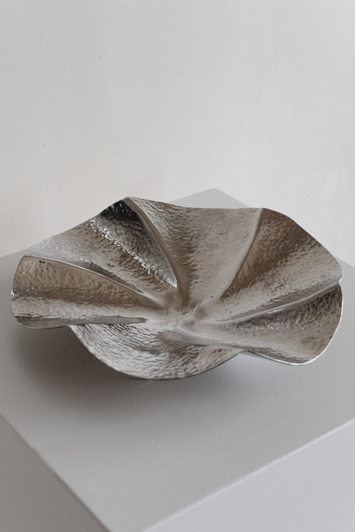 Decorative Footed Bowl — top view of hammered silver surface