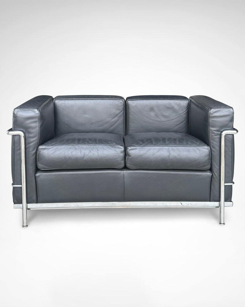 LC2 2-seater sofa by Le Corbusier et al. for Cassina 1990s | The Oblist — leather upholstery, modern design