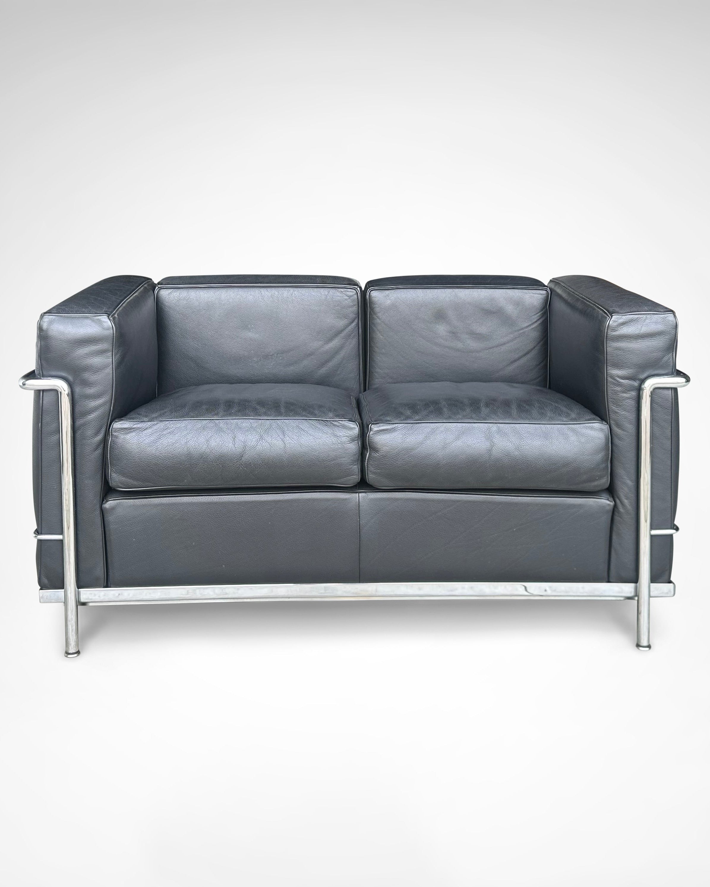 LC2 2-seater sofa by Le Corbusier et al. for Cassina 1990s | The Oblist — leather upholstery, modern design