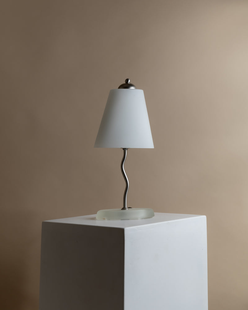 Vintage postmodern table lamp with frosted glass shade and zigzag stem