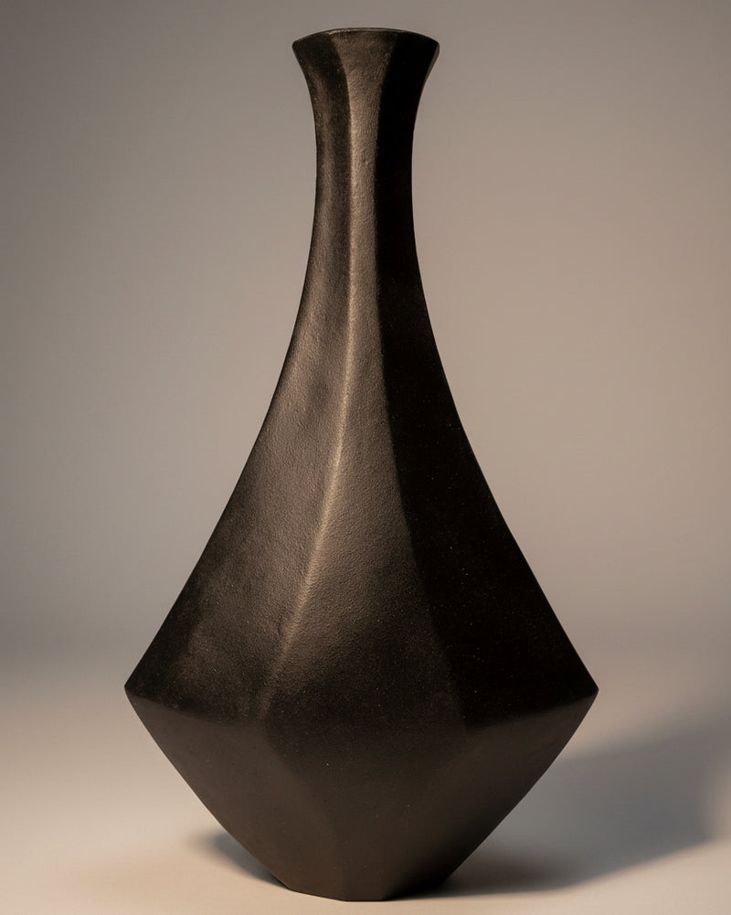 Diamond - Modern Ceramic Vessel in Black Clay by Beverly Morrison - Sculptor | The Oblist