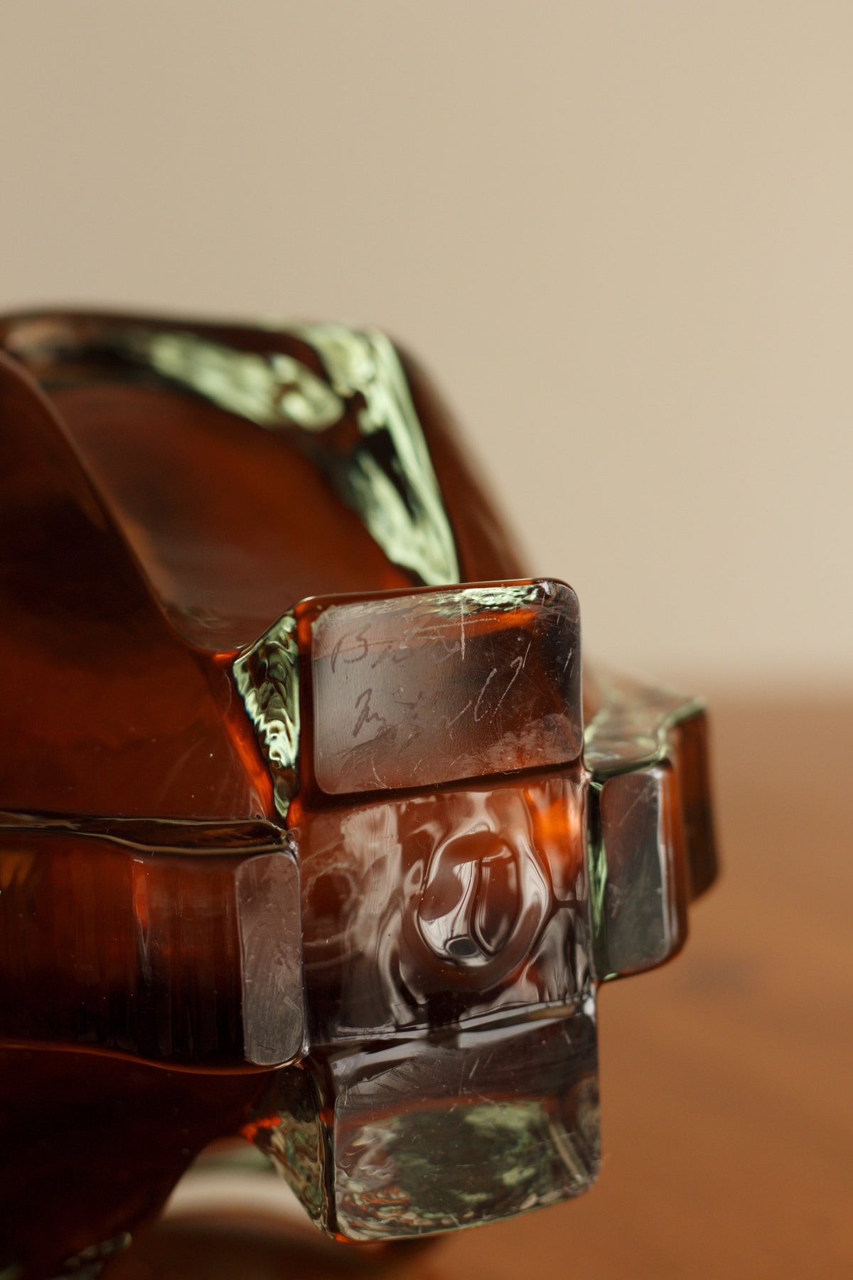 Amber Sculptural Glass Vase — close-up