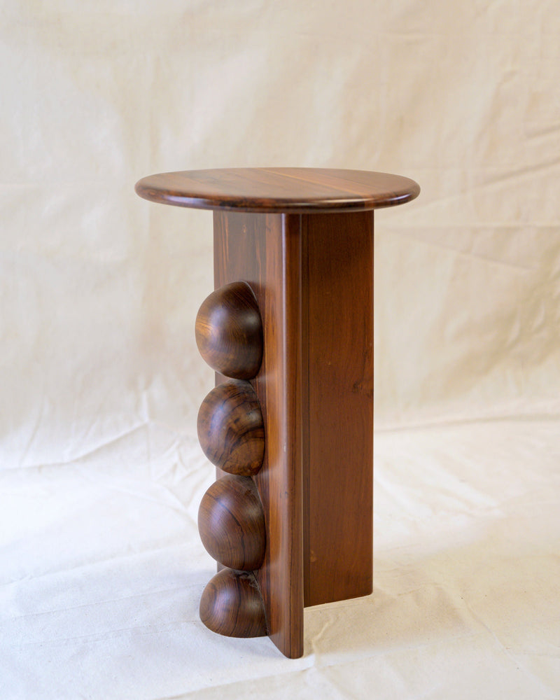 Nemo walnut side table with spherical sculptural base by Studio Indigene