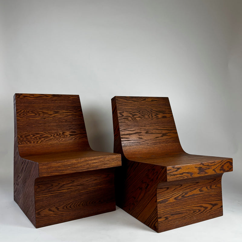 Pair of NONO Lounge Chairs by Joel Escalona — close-up of rich wood grain texture