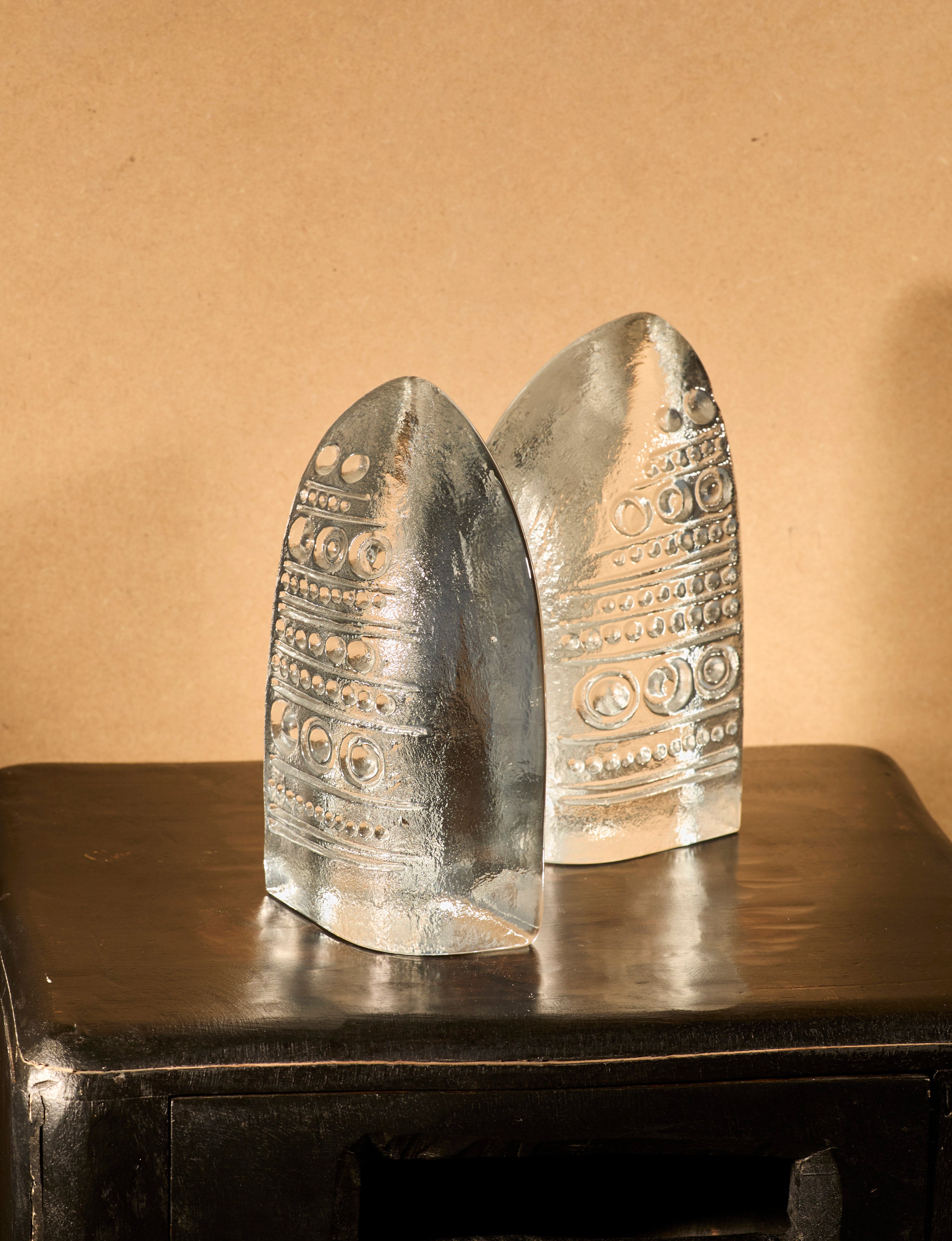 Vintage Bookends in Glass - Vintage Clear Collection — side angle showing textured glass design