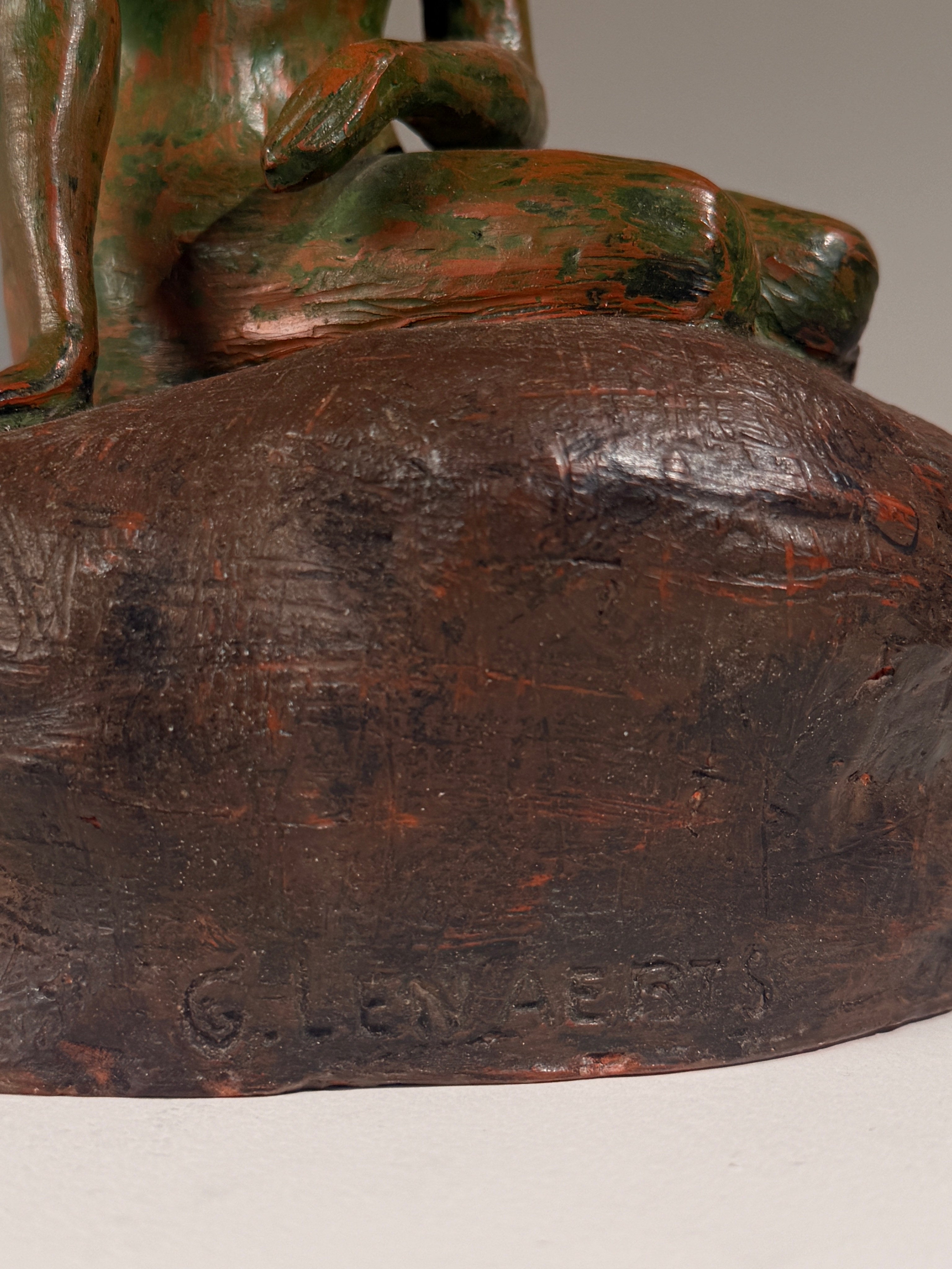 Seated female nude on a rock, terracotta, G. Lenaerts, circa 1930 — view 9
