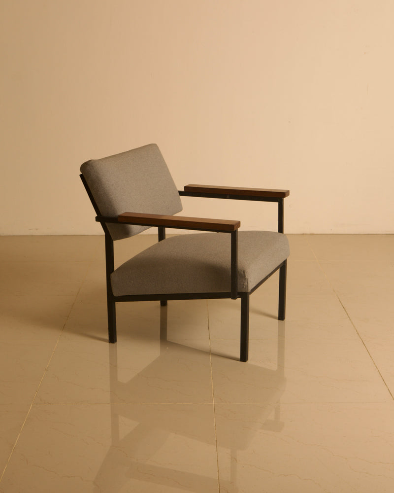 Lounge Chair by Gijs van der Sluis, 1960s by Treaptyque | The Oblist — gray fabric, wooden arms