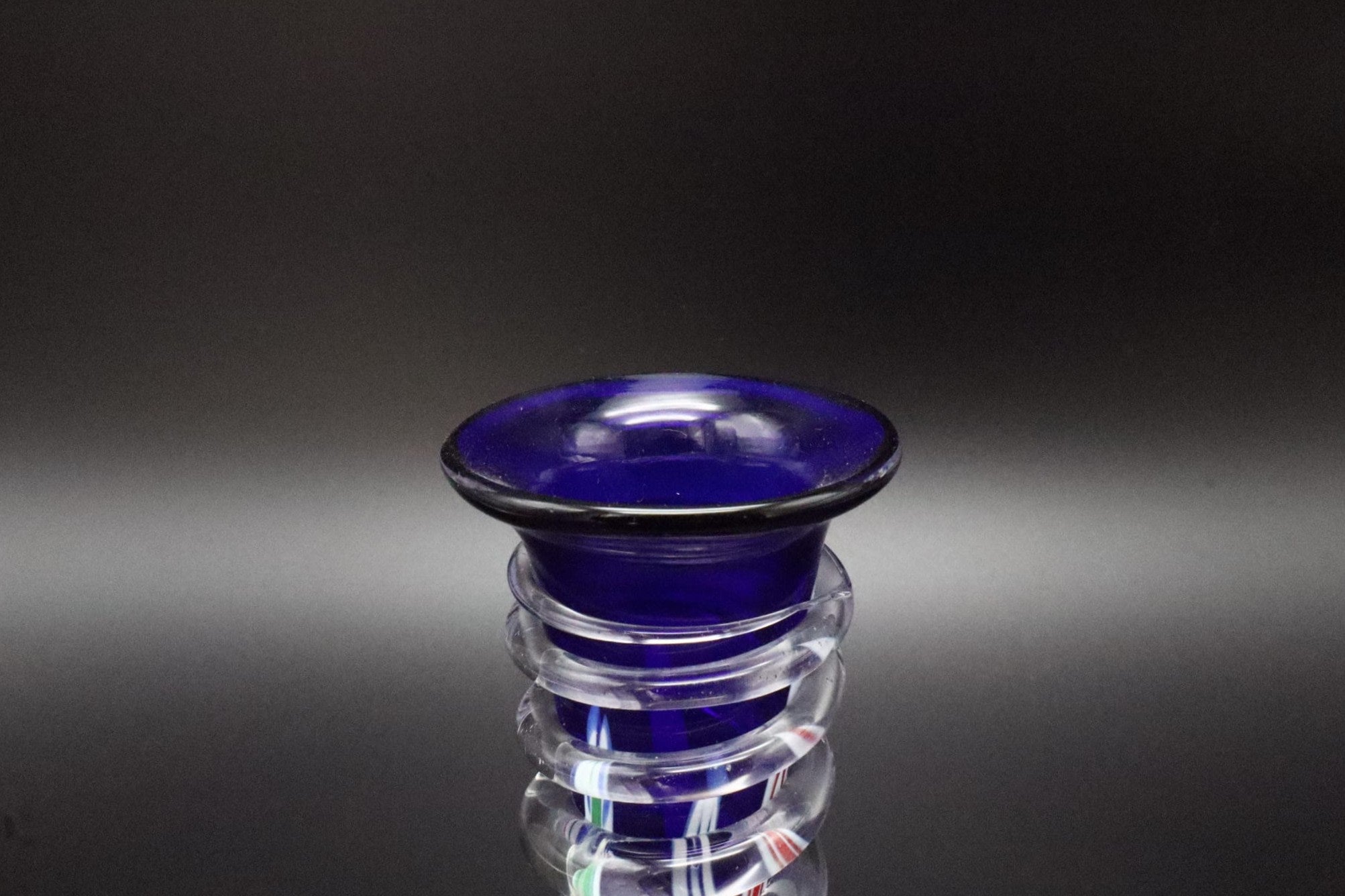 Vintage Murano Millefiori Vase with Cobalt Blue Spiral – 1970s — side angle