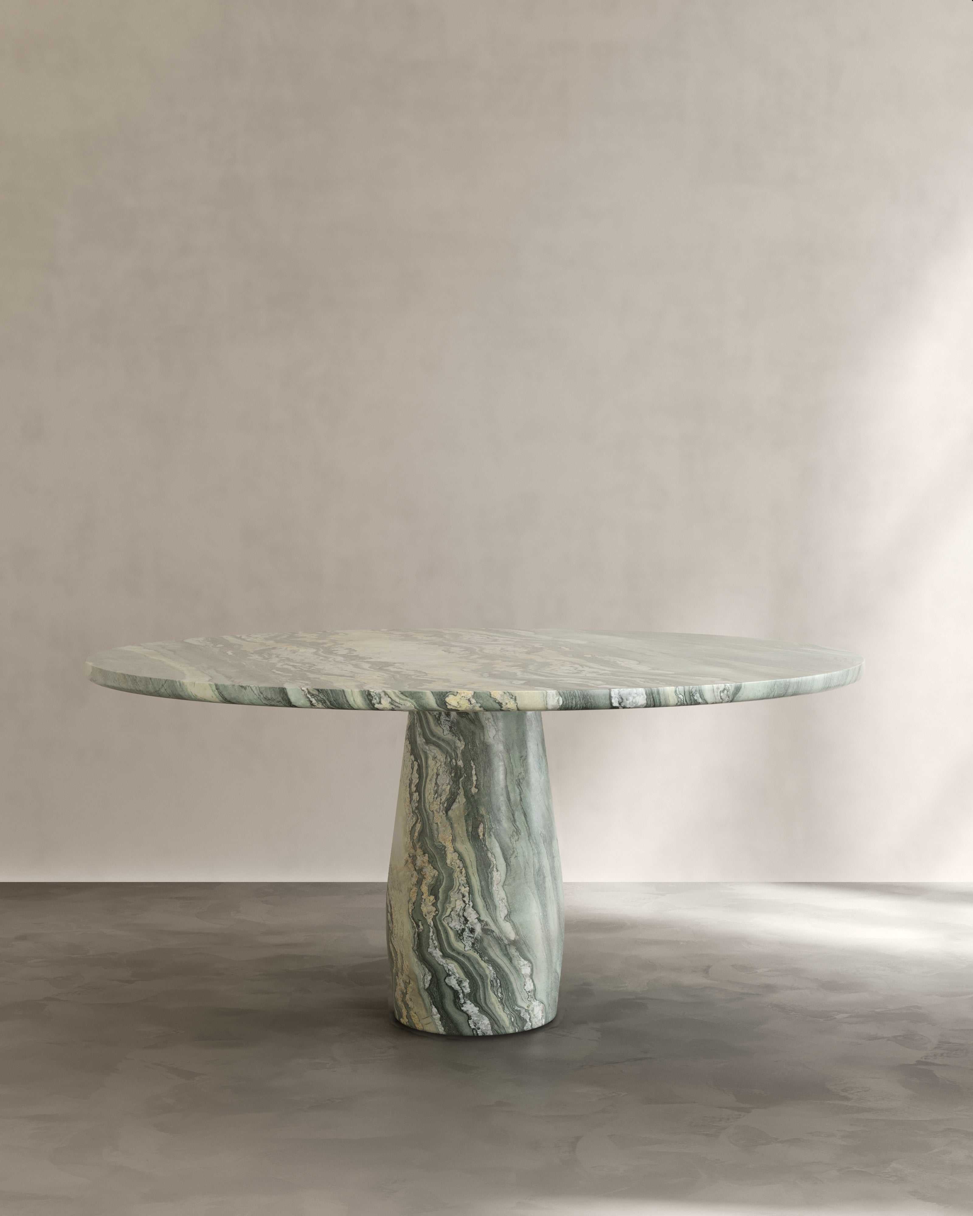 Raffaella Table III — side angle of green marble dining table
