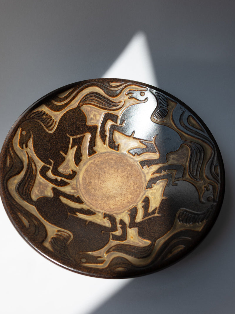 Marianne Starck Mid Century Galloping Horses in Relief - Serveware Bowl c. 1950s — detail view