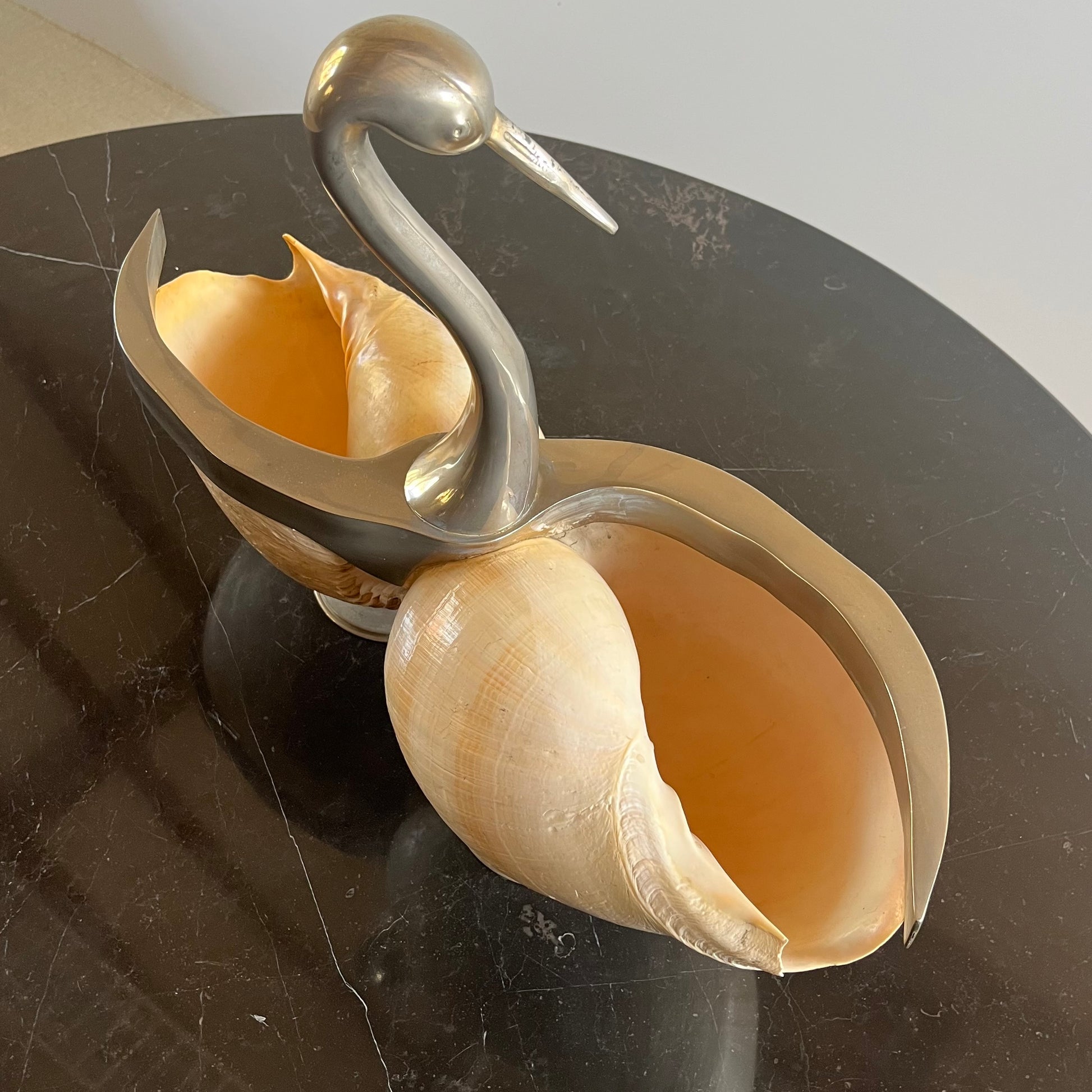 Shell Swan Centrepiece, attr. Gabriella Binazzi, Italy c.1970 — close-up