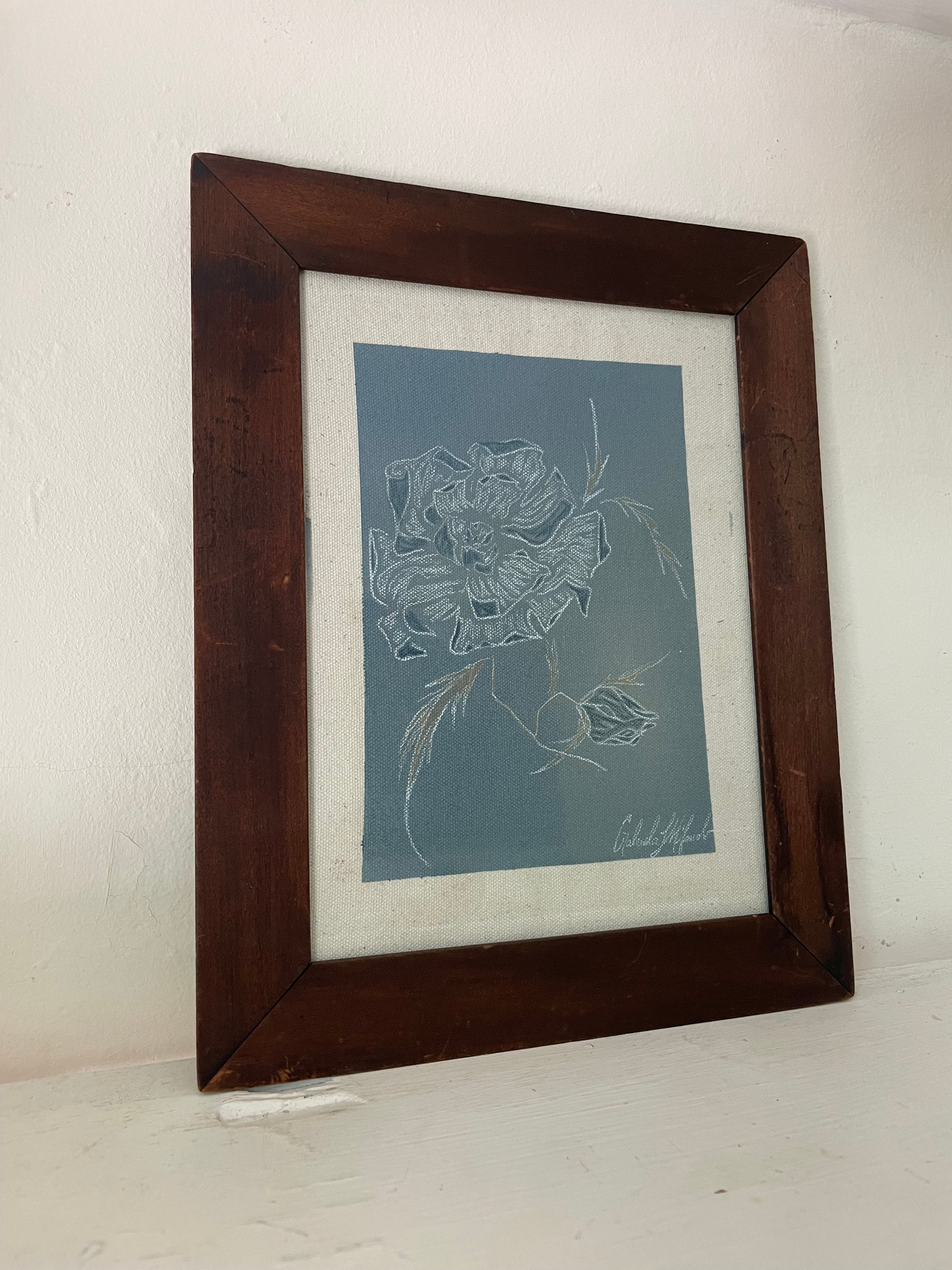 Dusty Blue Peony Original Painting — in context