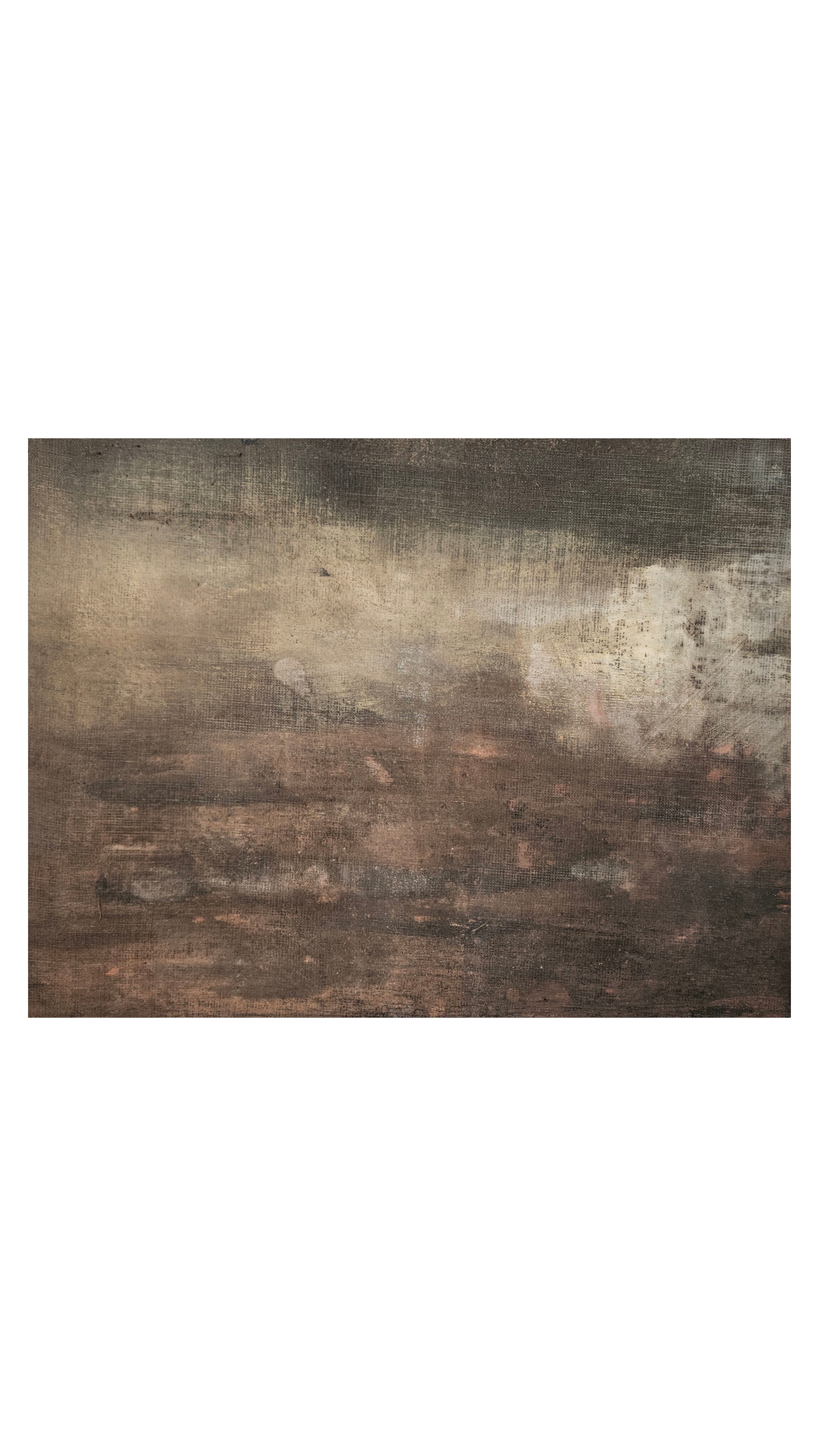 Painting on Canvas, "clouds" Lime Paint and Oil on Linen — side angle showing textured surface