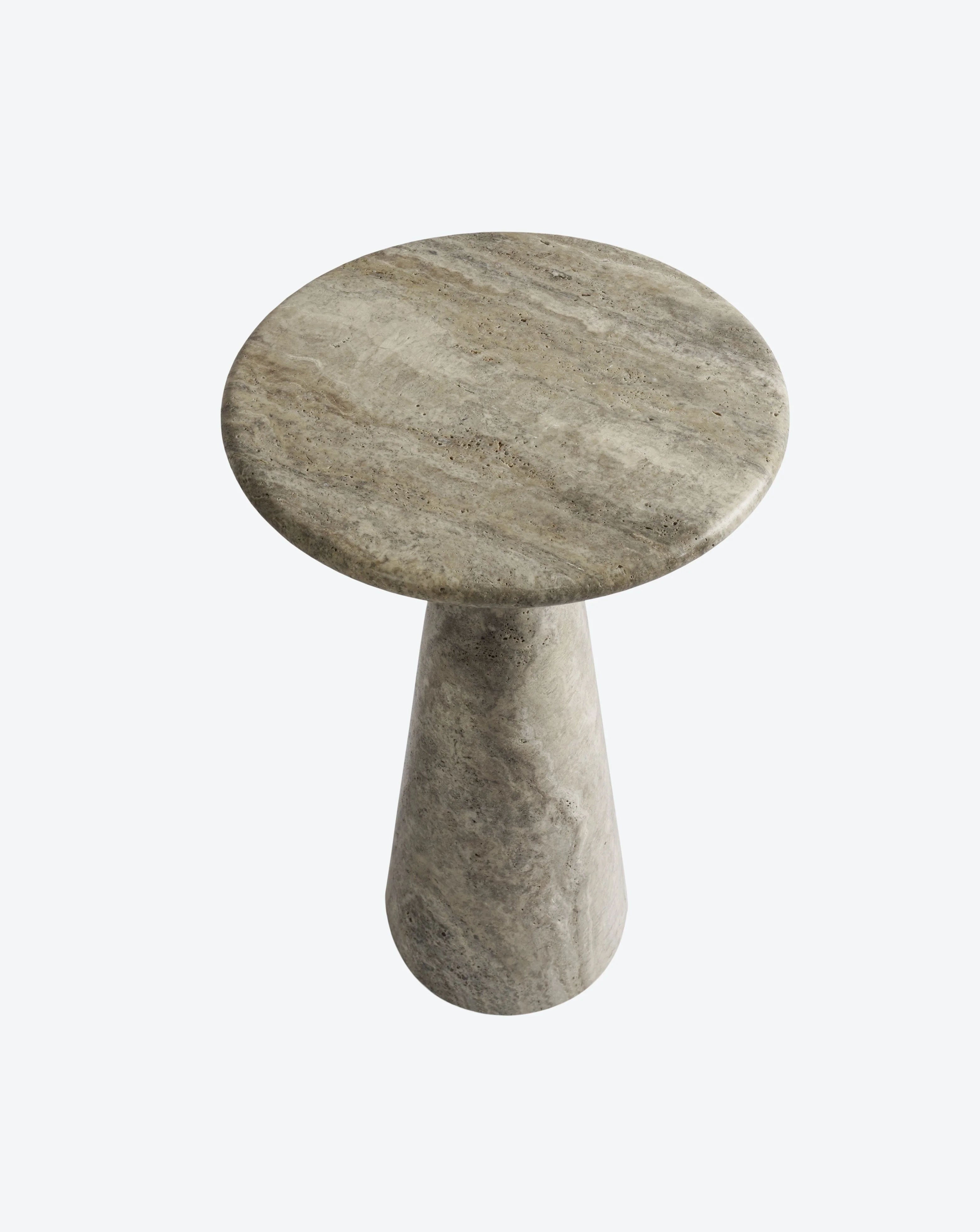 Juno Tall Travertine Side Table — side angle