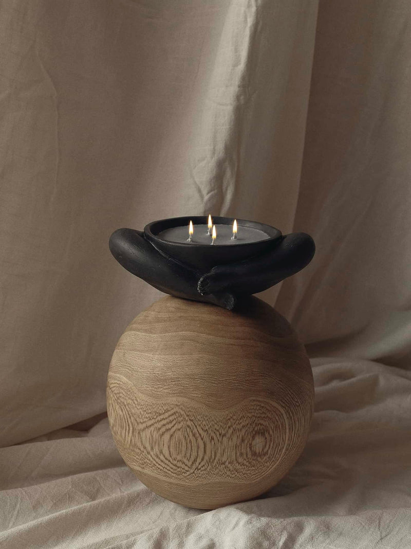 Contemporary Sculptural Candle in Resin and Stone – Biblichor by Marcela Cure | The Oblist — handcrafted wood and black resin