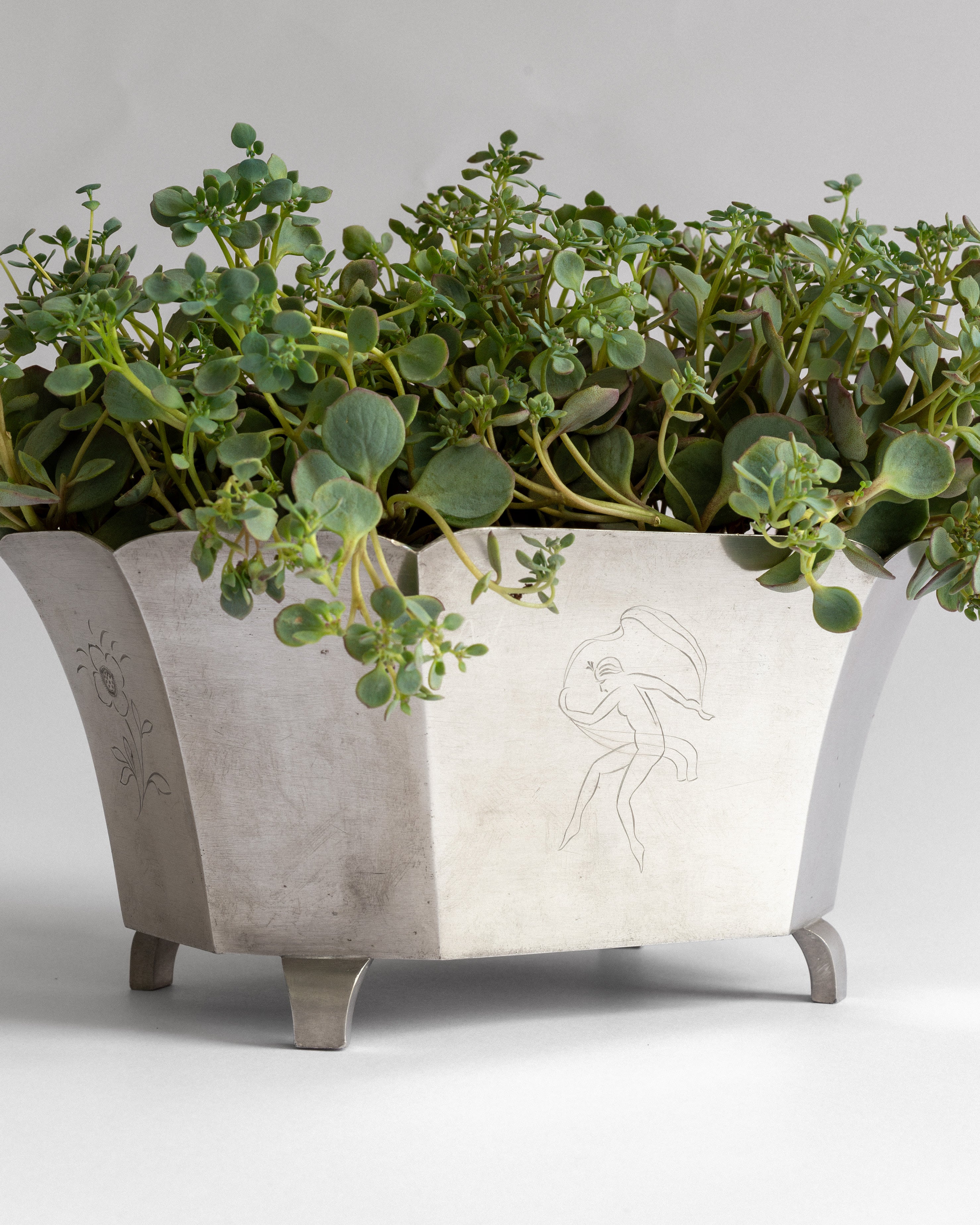 Art Deco Pewter Jardiniere, 1930s, Sweden — detail view