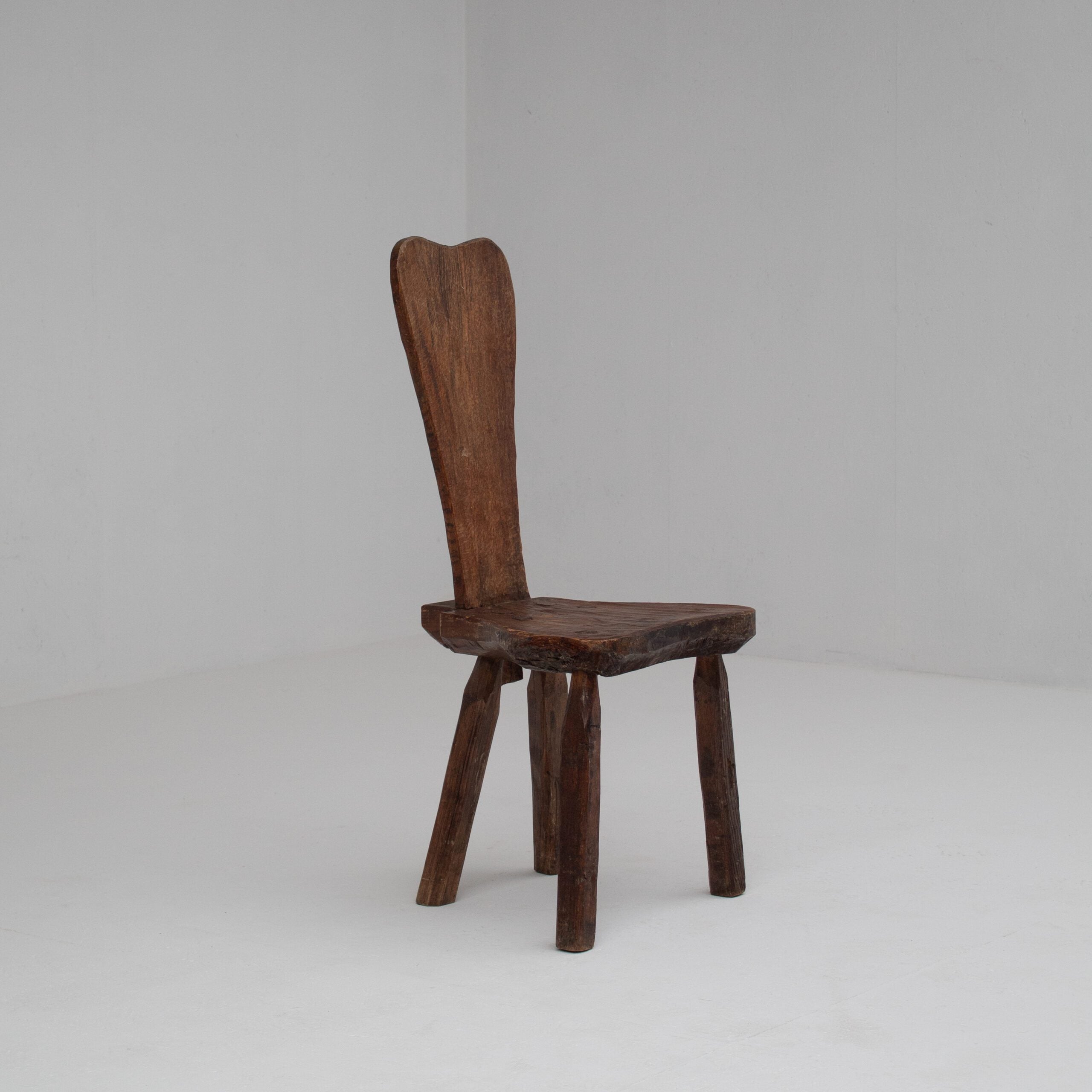 Brutalist Oak Stools with Backrests — side angle