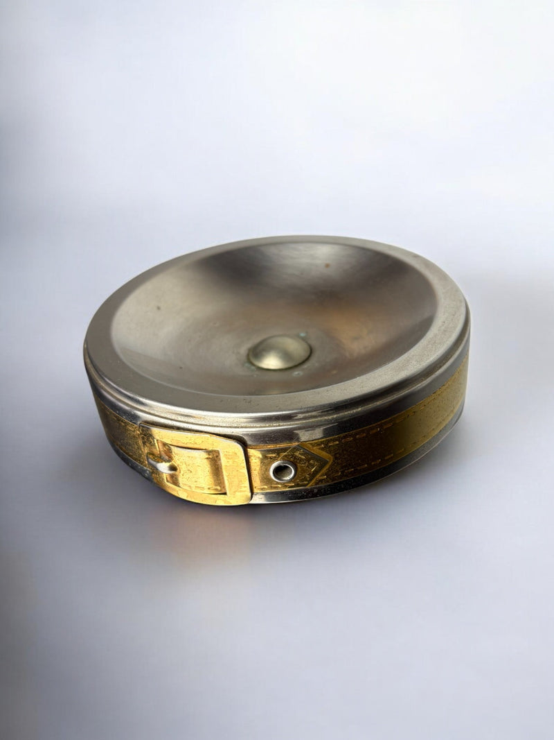 Belt Buckle Ashtray, France, 1970's — close-up of metal and brass details