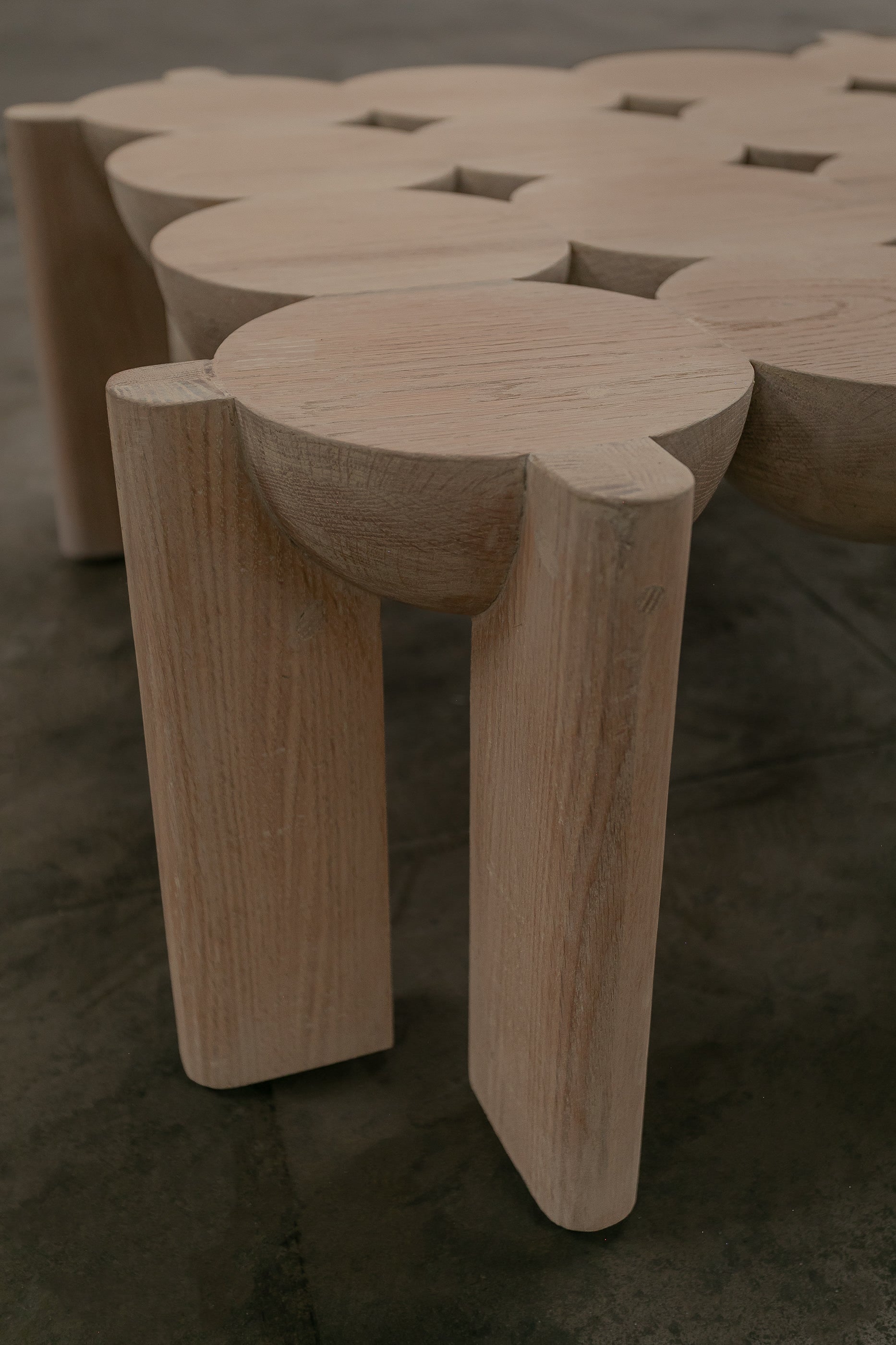 Solid Oak Coffee Table - BLEO Series by Daniel Couttolenc, Cream Wash Finish — lifestyle setting