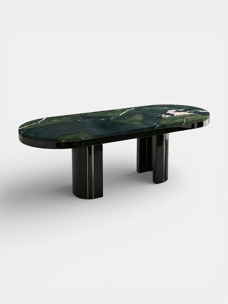 Gio Black And Avocado Marble Dining Table — close-up of marble surface and legs