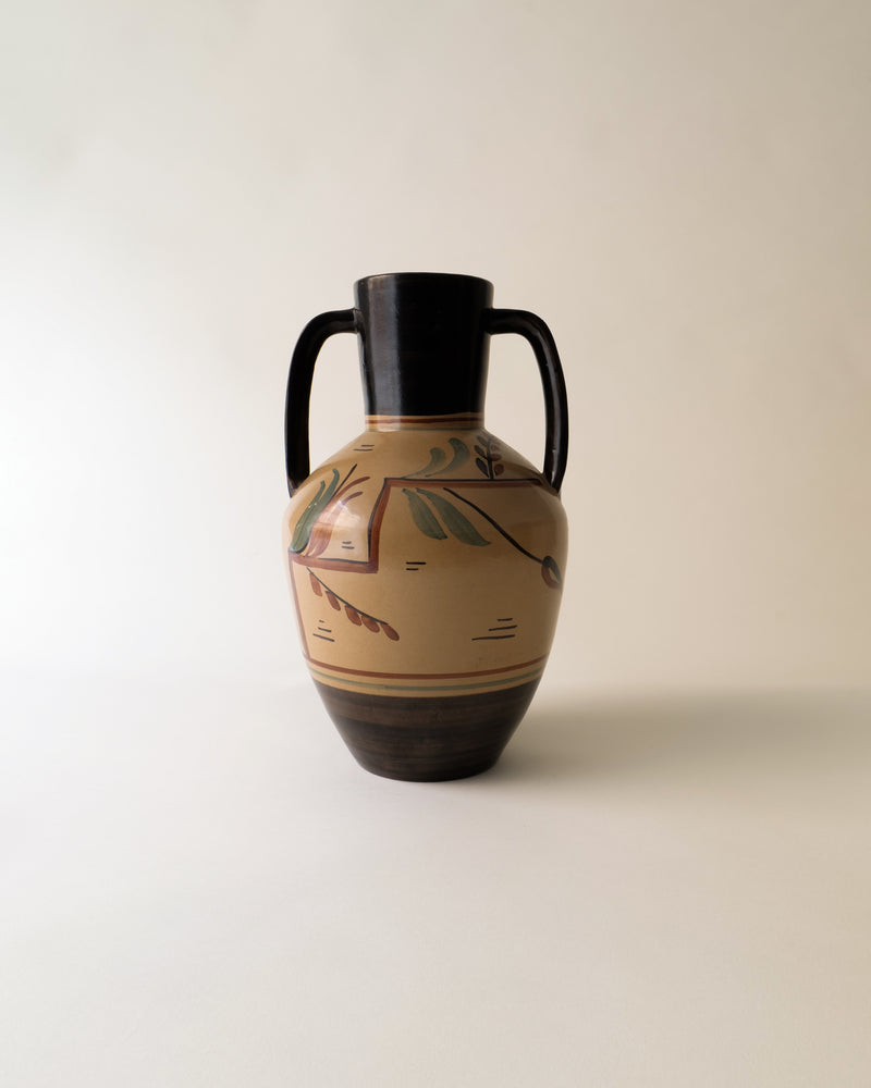 1930s Nittsjö ceramic amphora vase with botanical motifs by Mornils
