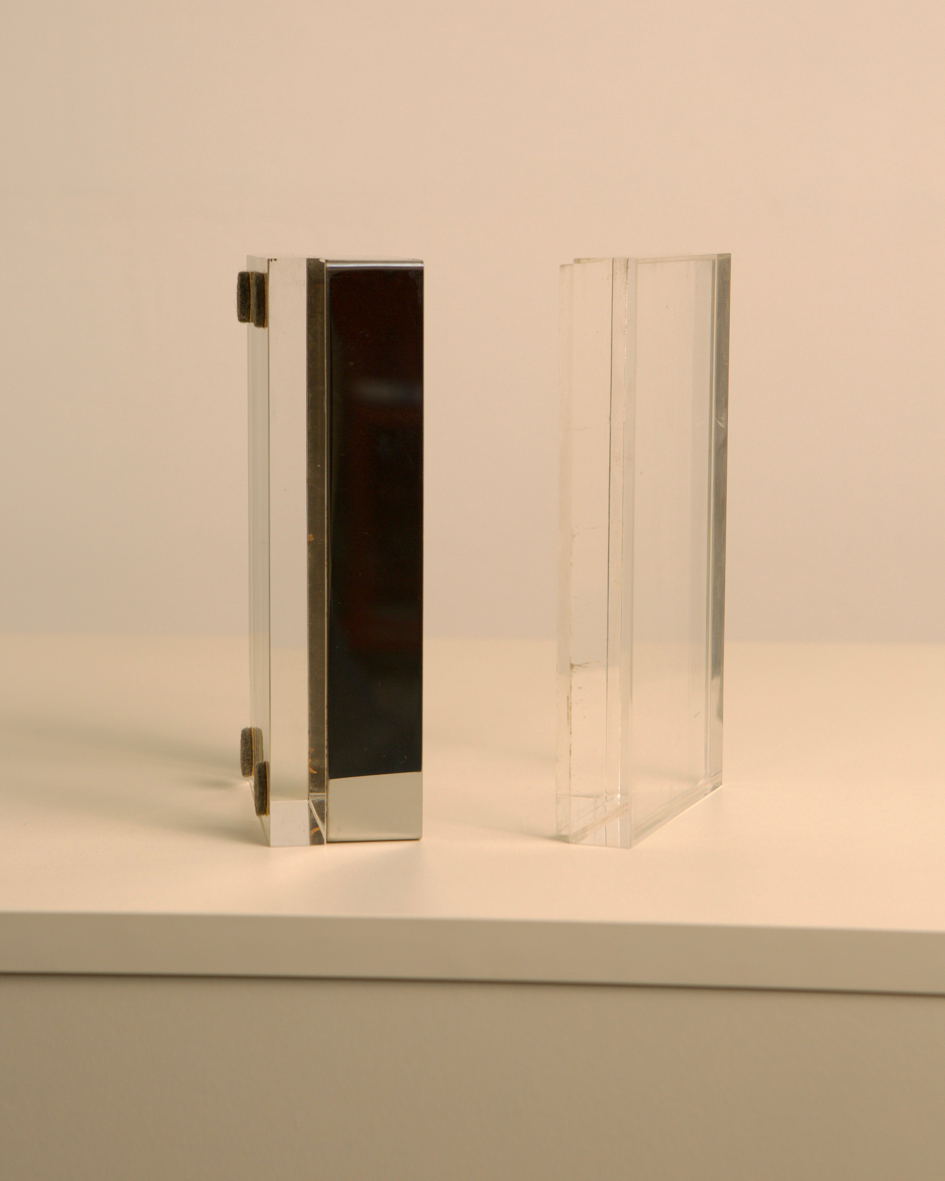 Clear acrylic Italian storage box with dark interior panel, 1970s design