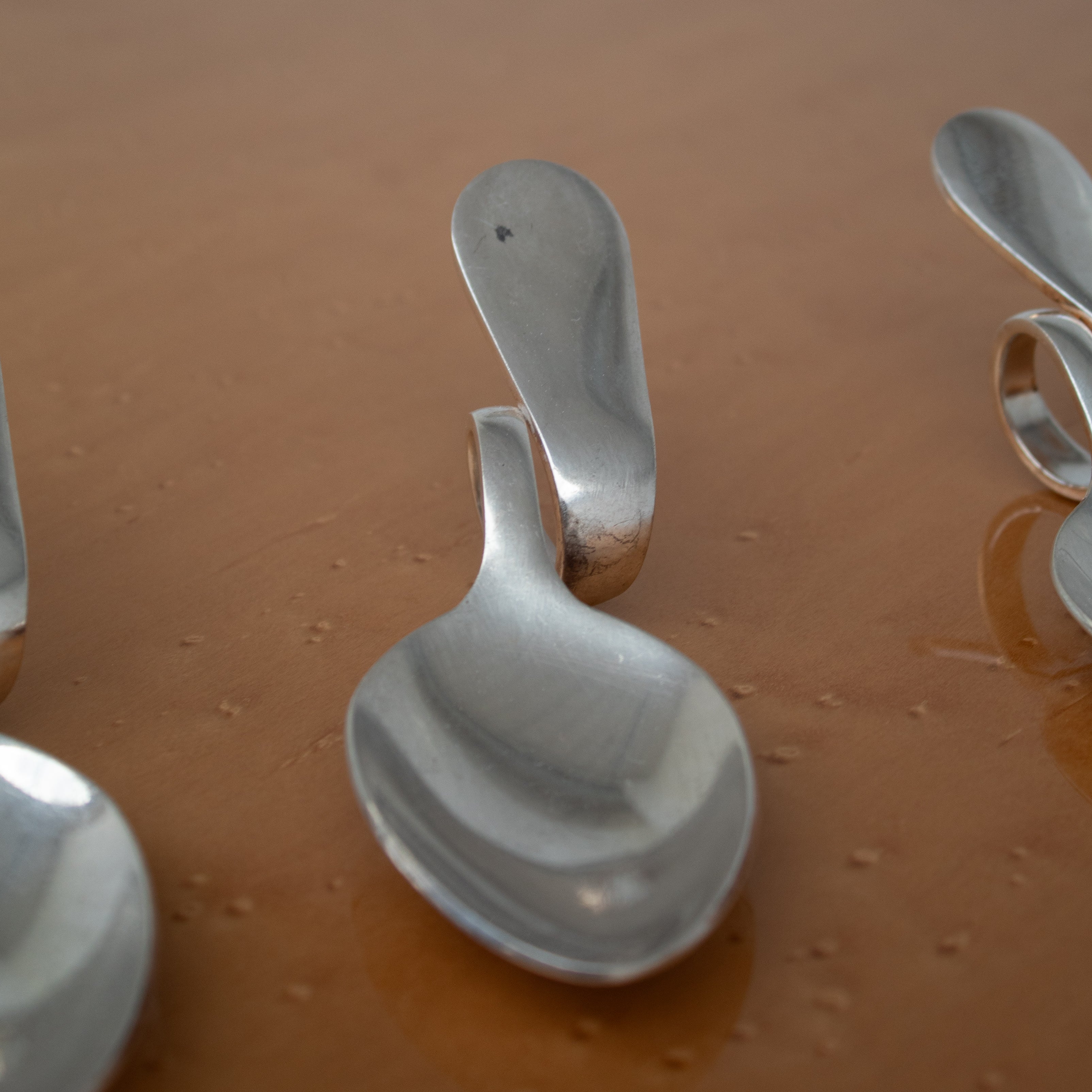 Set of 12 Tasting Spoons by Broggi Milano — top view of polished stainless steel spoons