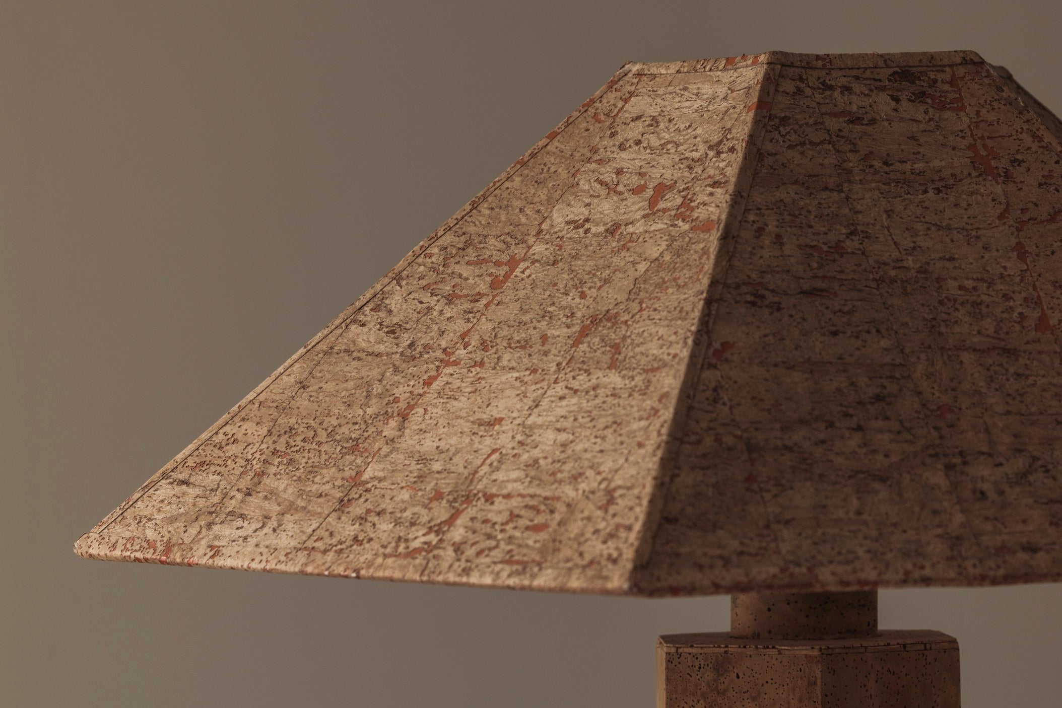 Hexagonal Cork Table Lamp by Ingo Maurer for M Design, Germany 1970s — back view highlighting textured cork shade