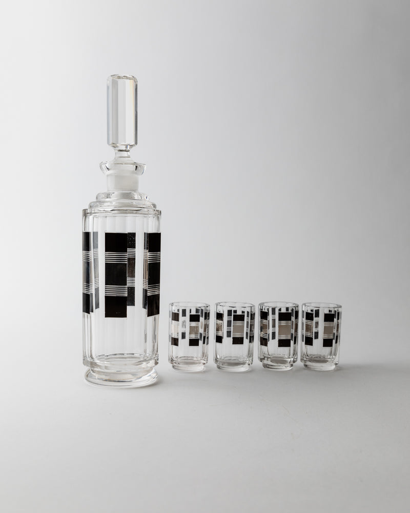 Liqueur Set Art Deco by Karl Palda 1930s — close-up of crystal decanter and shot glasses