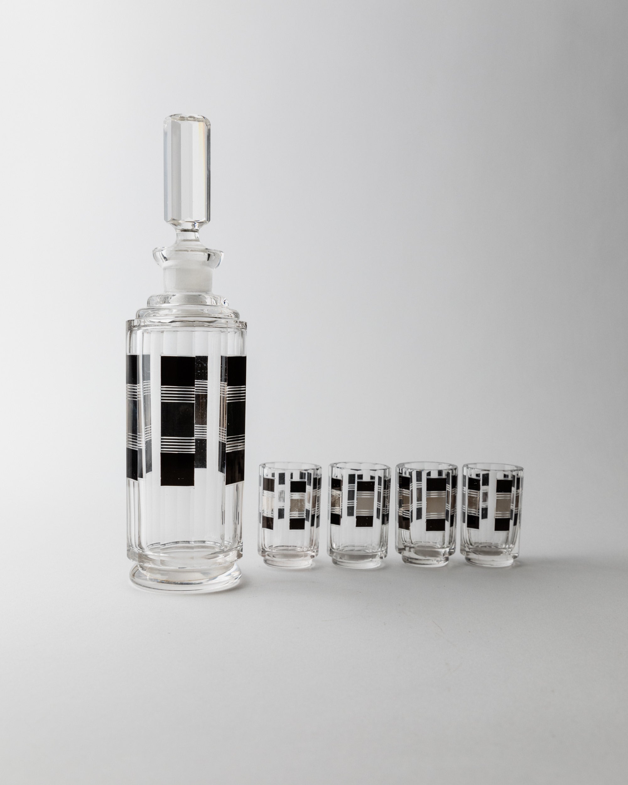 Liqueur Set Art Deco by Karl Palda 1930s — close-up of crystal decanter and shot glasses