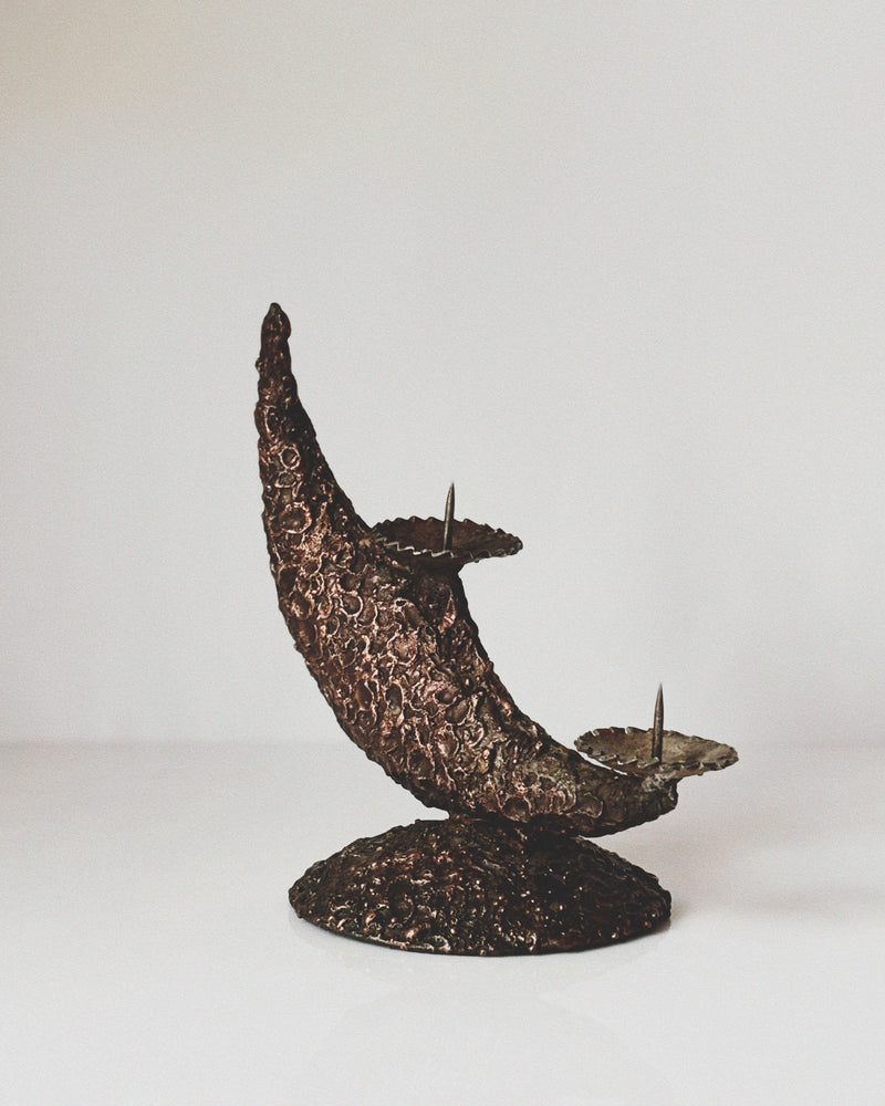 Mid Century Brutalist Candle Holder in Metal, Poland by Huerto | The Oblist — handcrafted bronze finish