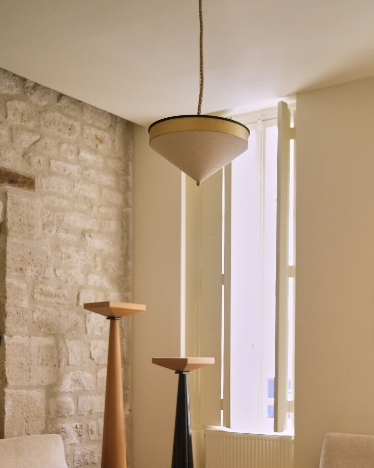 Le Cornet Ceiling or Pendant light in brass and coton — side angle
