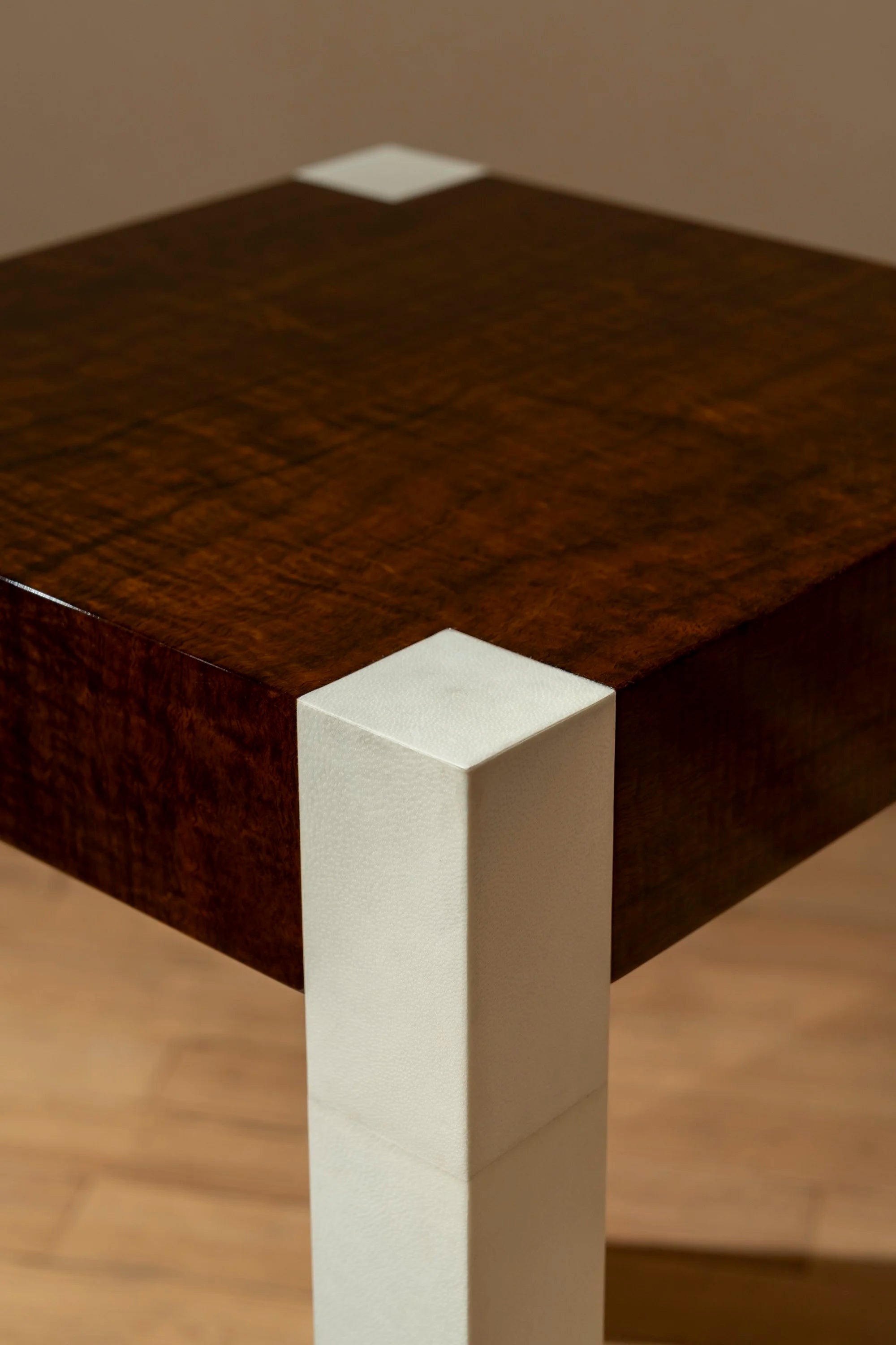 'Additions' Side Table - Handcrafted in Wood Veneer & Parchment — detail view