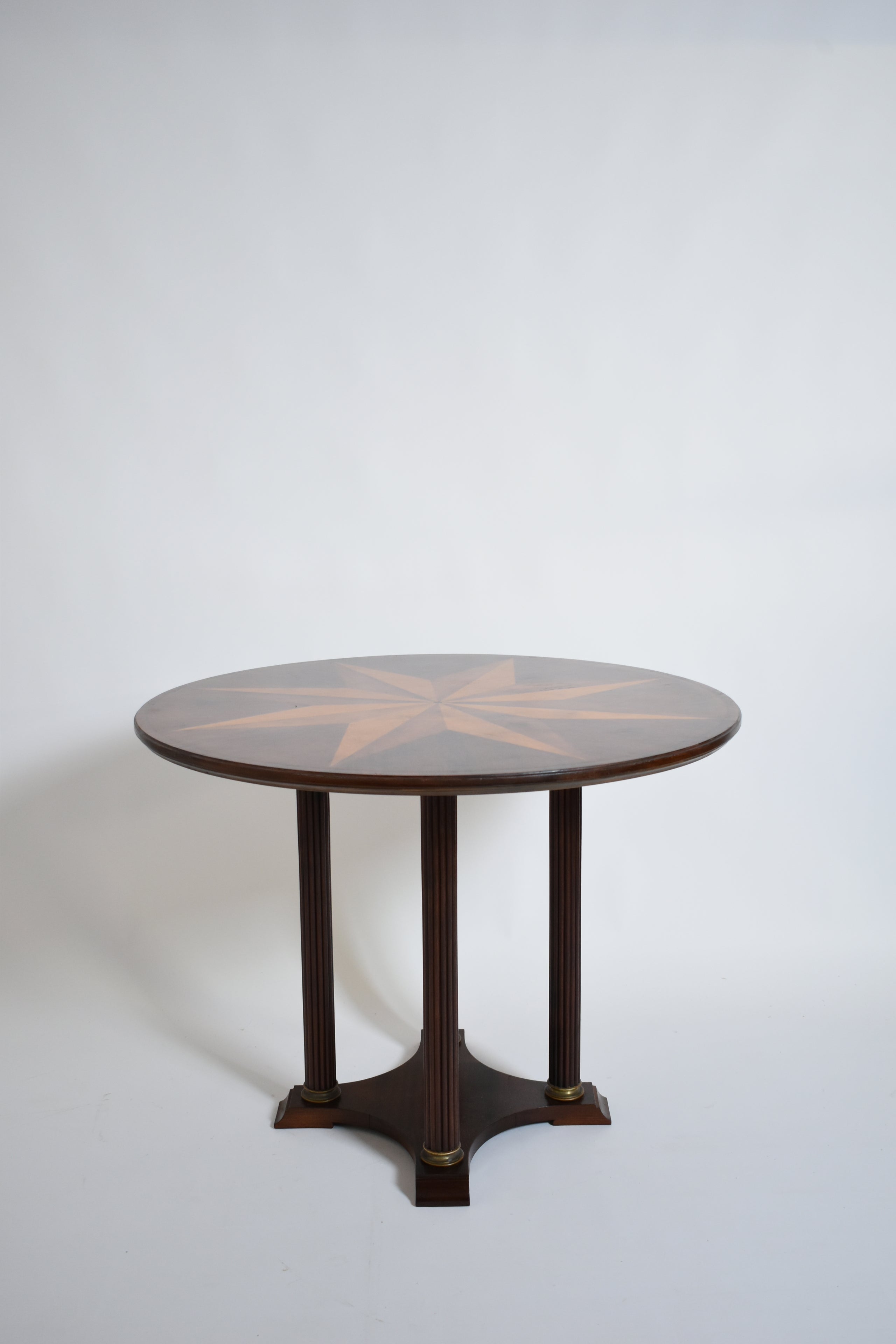 Neoclassical Star Marquetry Pedestal Table — side angle showing wooden star inlay