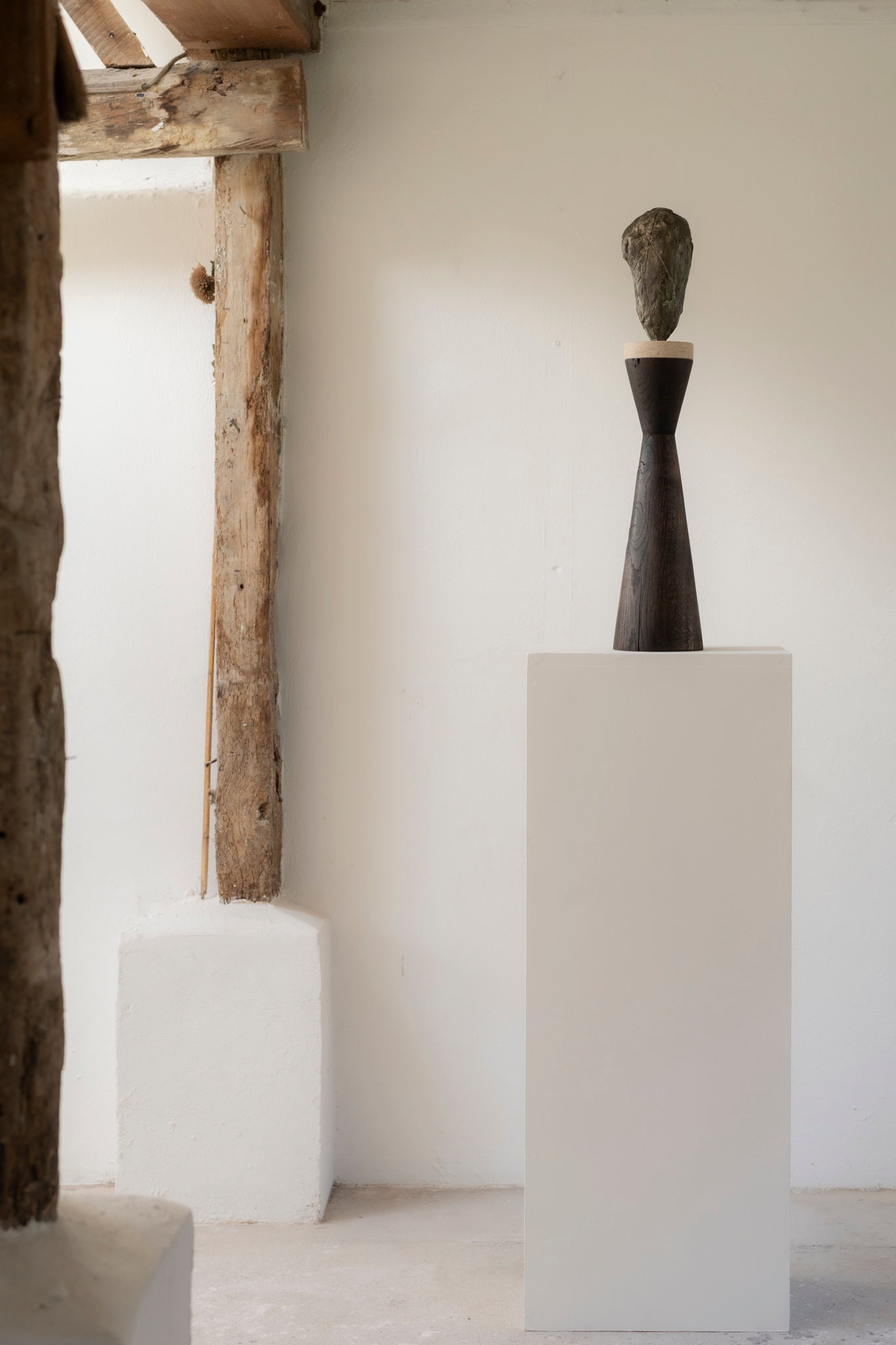 Standing Head | Bronze, Stone & Oak Sculpture