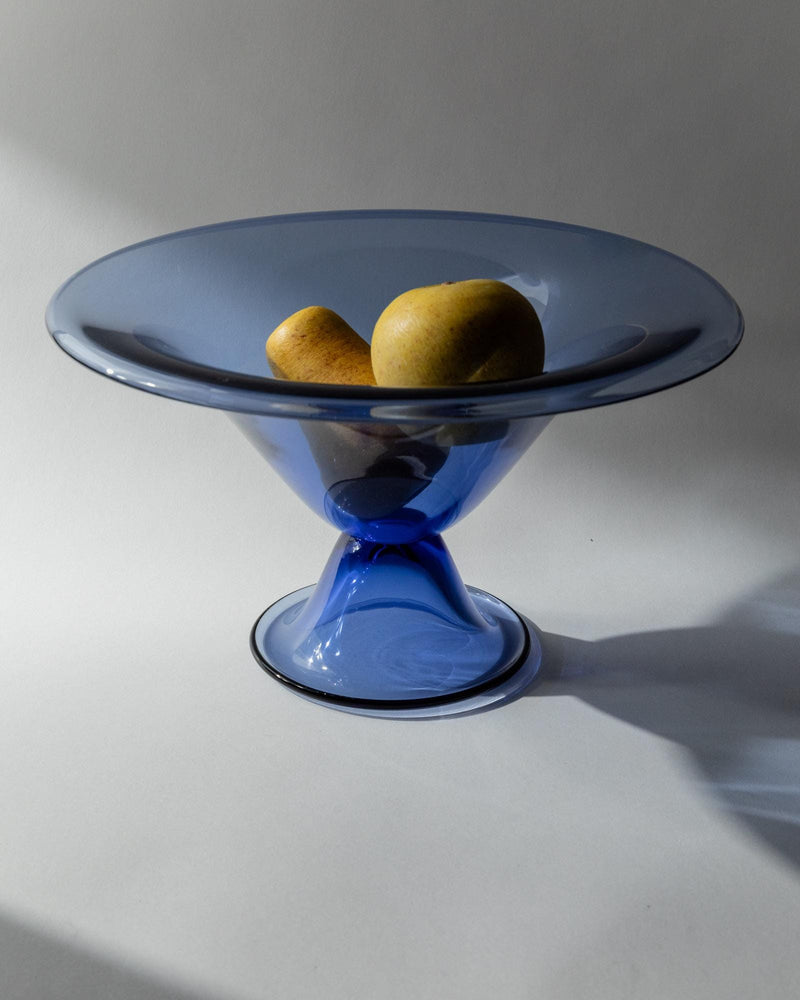 1980s Murano Glass Bowl — side view showing blue glass and fruit